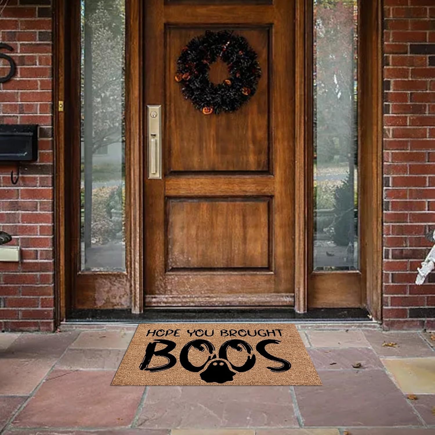 Decoración de fibra de coco de Halloween para exteriores, tapete de piso Celcome On In We Been Been Expecting You Calabaza Araña Atractiva Murciélago