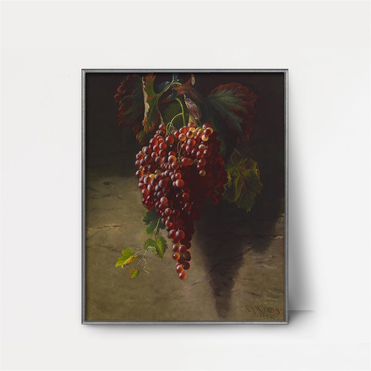 CLOUD NINE PRINTS  Racimo de uvas, estampado vintage de frutas de racimo de uvas, arte de pared de cocina de campo, decoración roja rústica, arte de