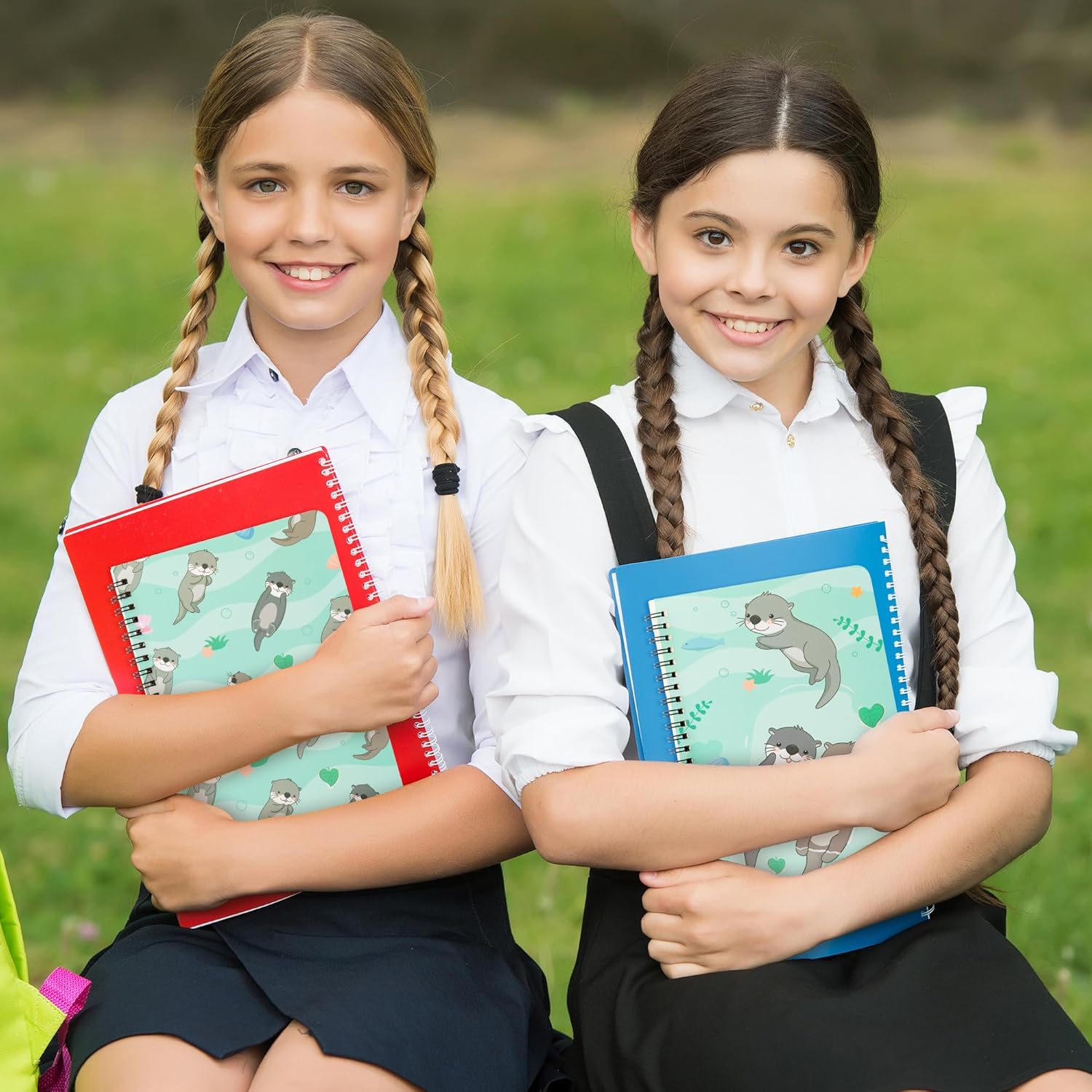 L1rabe 2 cuadernos A5 en espiral de nutria, lindos y divertidos ríos de nutria, peces y plantas, cuadernos de tapa dura, cuaderno de diario de viaje