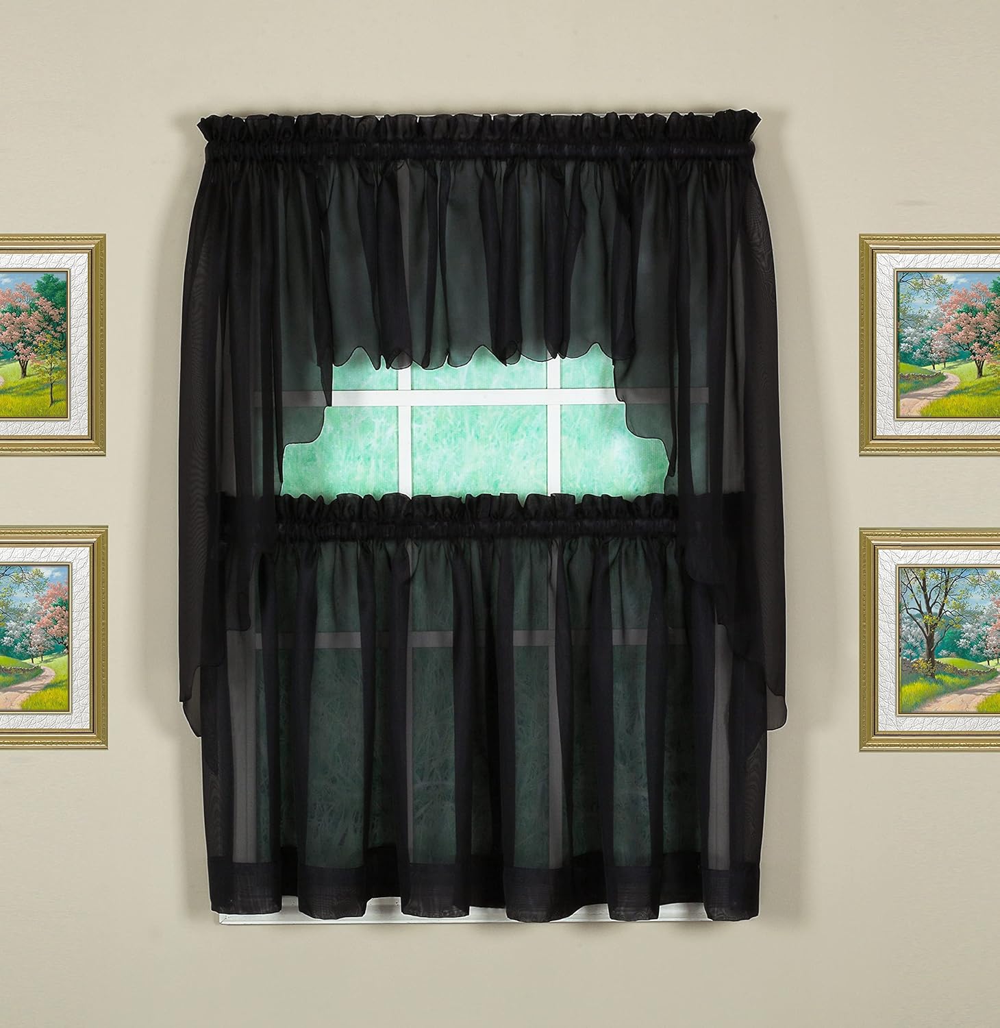 Today’s Curtain Cenefa de gasa original Emelia de 14 pulgadas, negro, 60 pulgadas de ancho x 14 pulgadas de largo