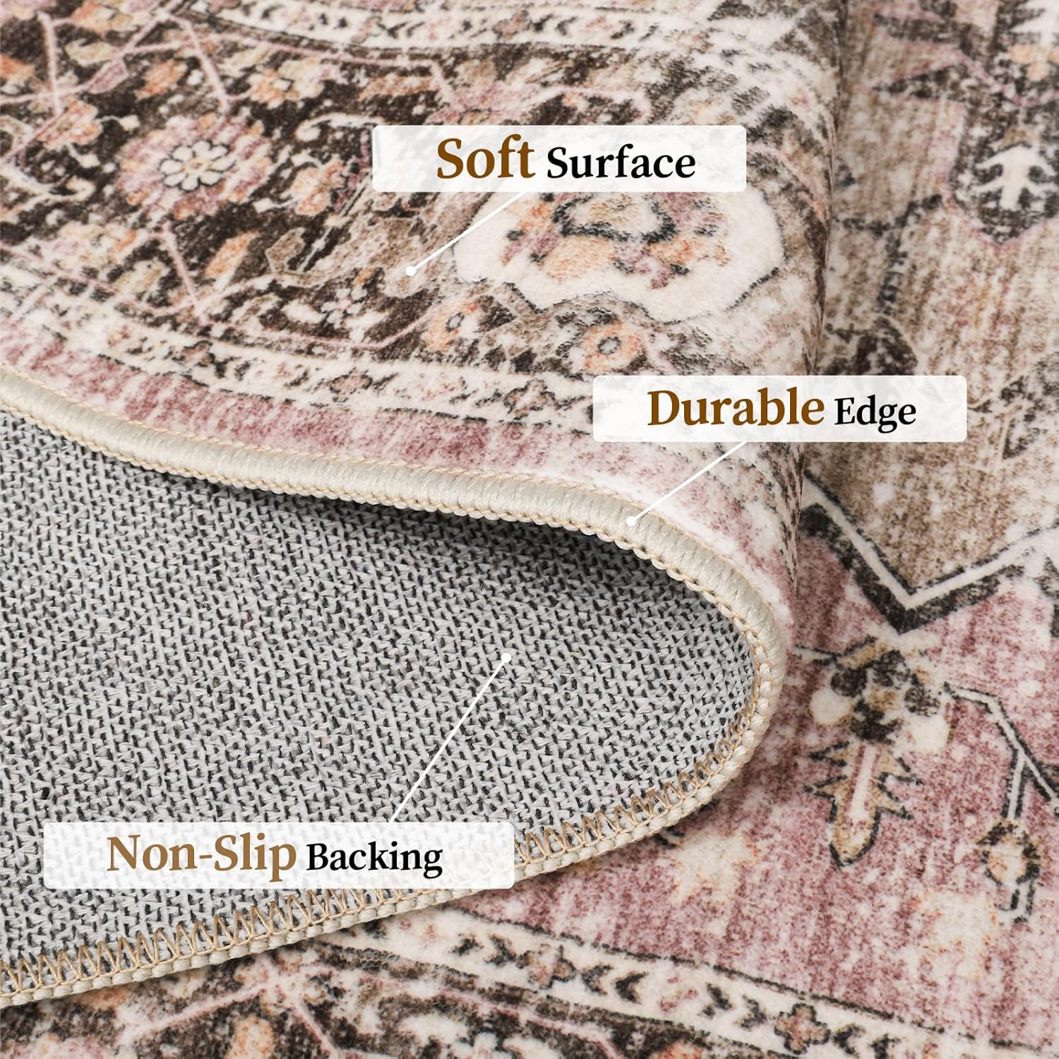 Alfombra de 6 x 9, resistente a las manchas, lavable con parte trasera antideslizante, vintage grande para dormitorio grande, alfombra plegable