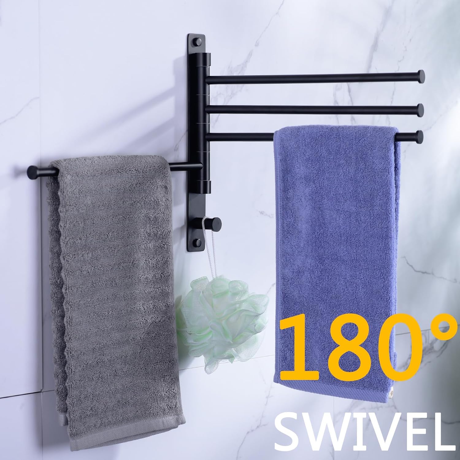 TRUSTMI Toallero giratorio SUS 304 de acero inoxidable con 4 brazos para baño, montado en la pared, colgador de toallas de baño, organizador de