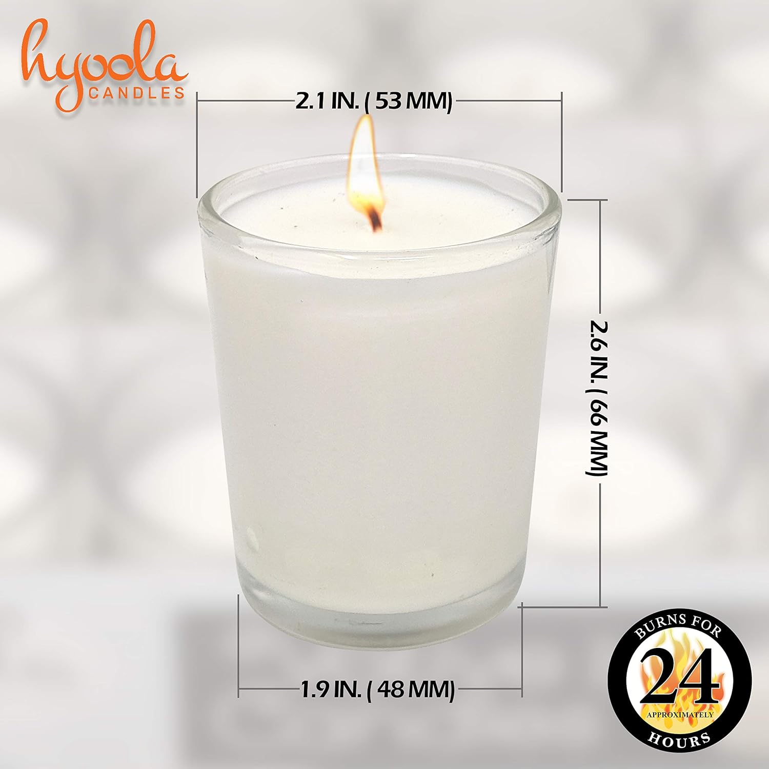 Hyoola Velas votivas blancas en vidrio, paquete de 12 velas votivas, tiempo de combustión de 24 horas, velas votivas sin perfume, votivas de vidrio