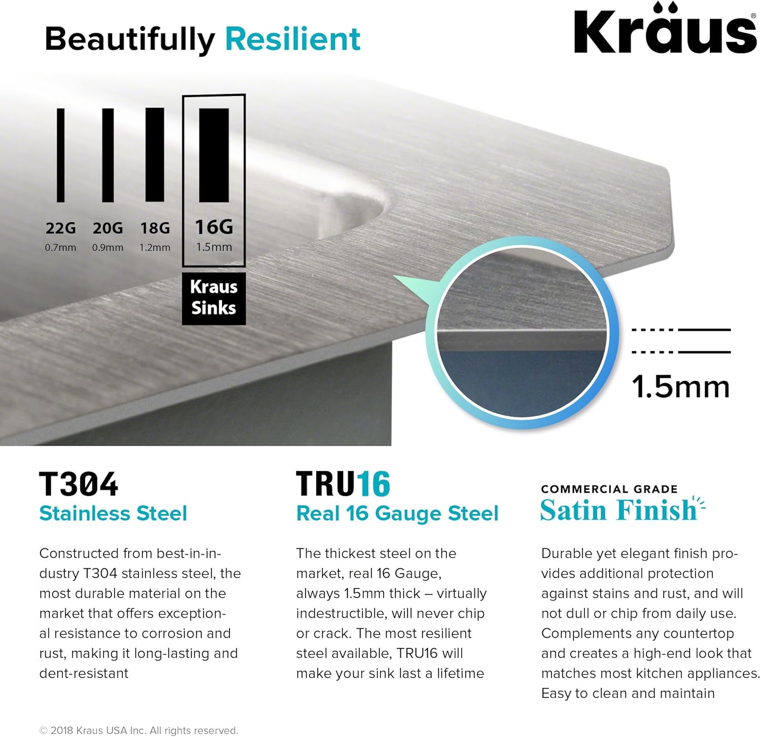 Kraus Standard PRO KHU102-33 – Fregadero de cocina acero inoxidable de 33in y 16g, con doble pila de distribución 50 y 50 para montar bajo encimera