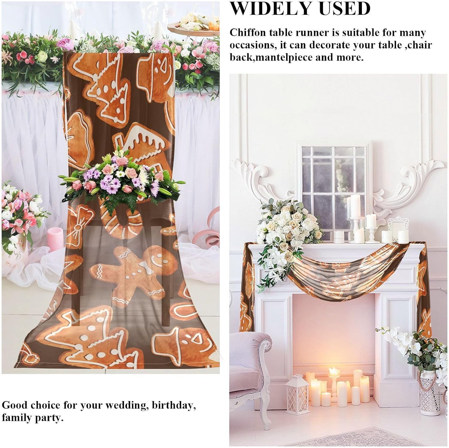 Christmas Gingerbread Cookies Table Runner Autumn Table Runner for Dining Table Decor Christmas Table Runner 120 Inches Long