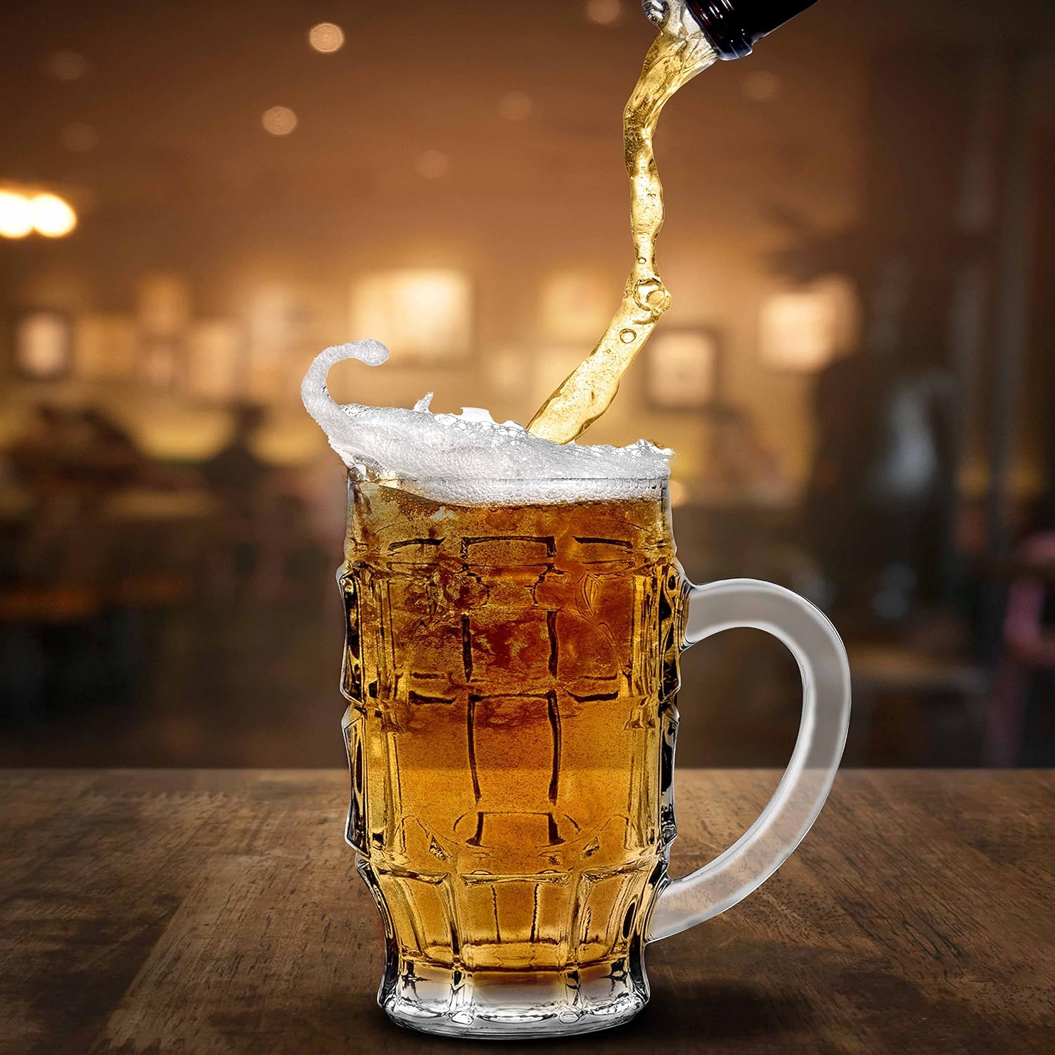 DISCOUNT PROMOS Juego de 6 tazas de cerveza de vidrio con hoyuelos de 17.75 pulgadas, paquete a granel, utensilios de bar, ideales para festivales