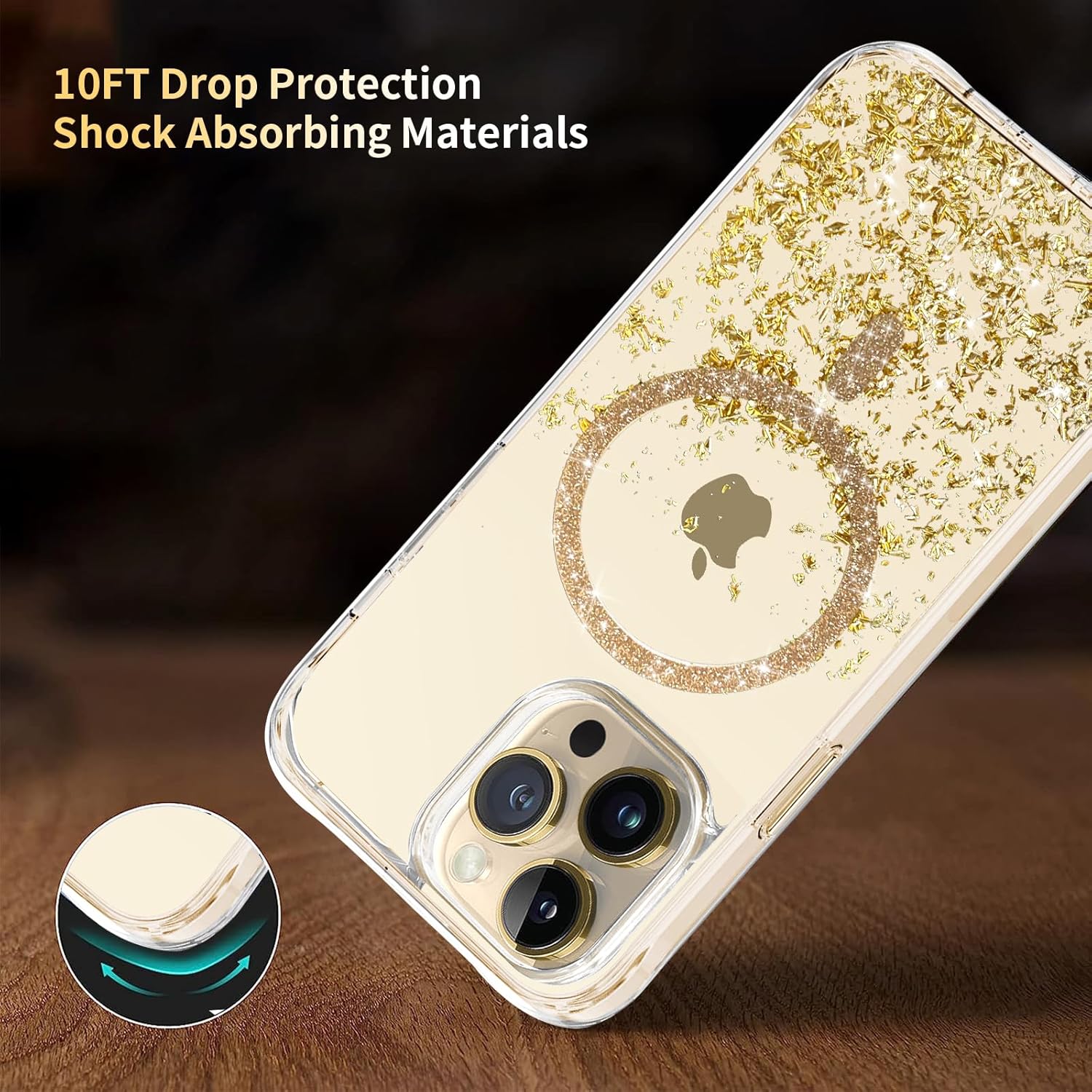 Funda con purpurina magnética con diseño de anillo magnético para iPhone 13 Pro Max compatible con MagSafe purpurina artesanal 3D funda brillante