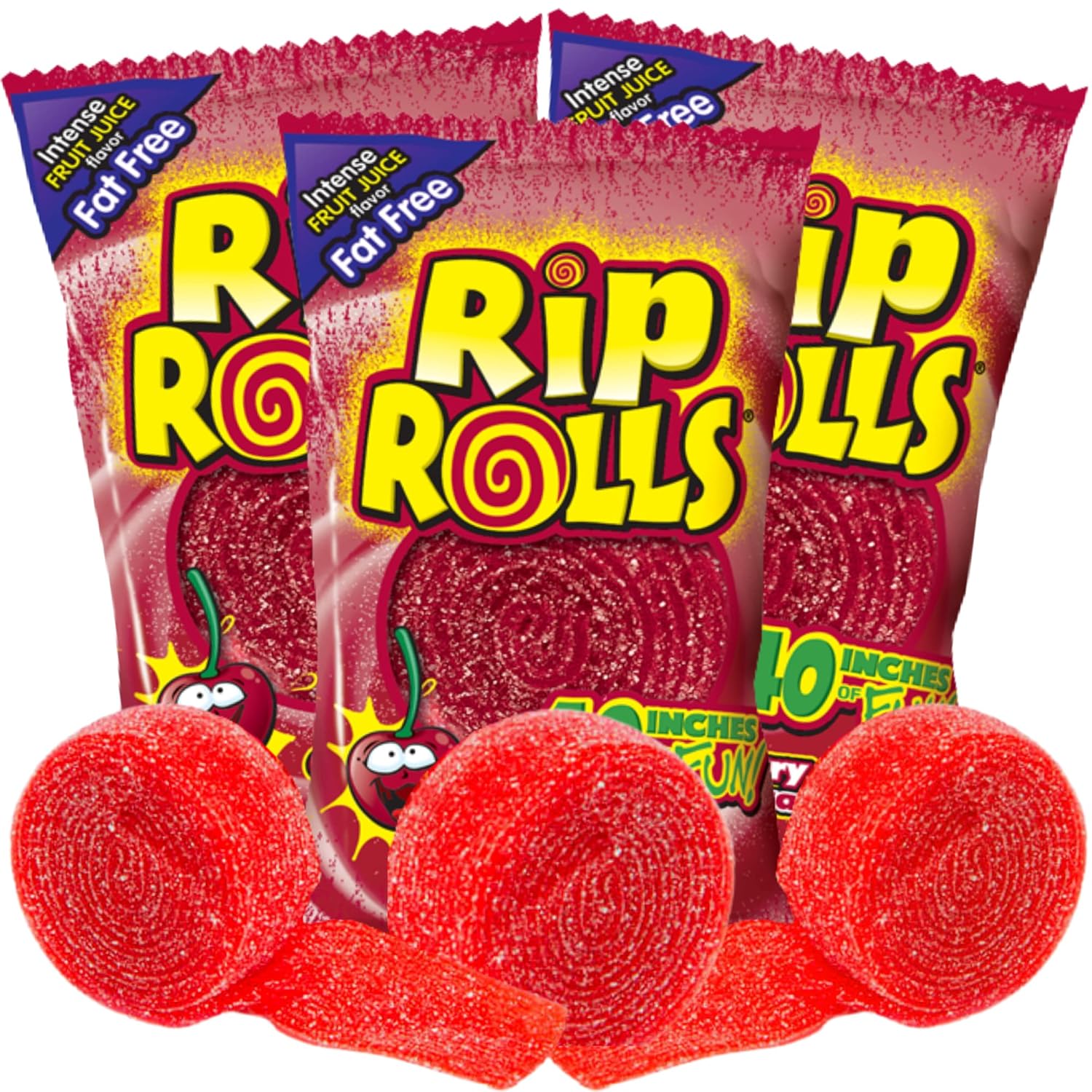 Rip Rolls – Rollos de caramelo agrio, sabor a fruta de cereza, caramelos de cinturón de regaliz sin grasa, bocadillos para compartir envueltos