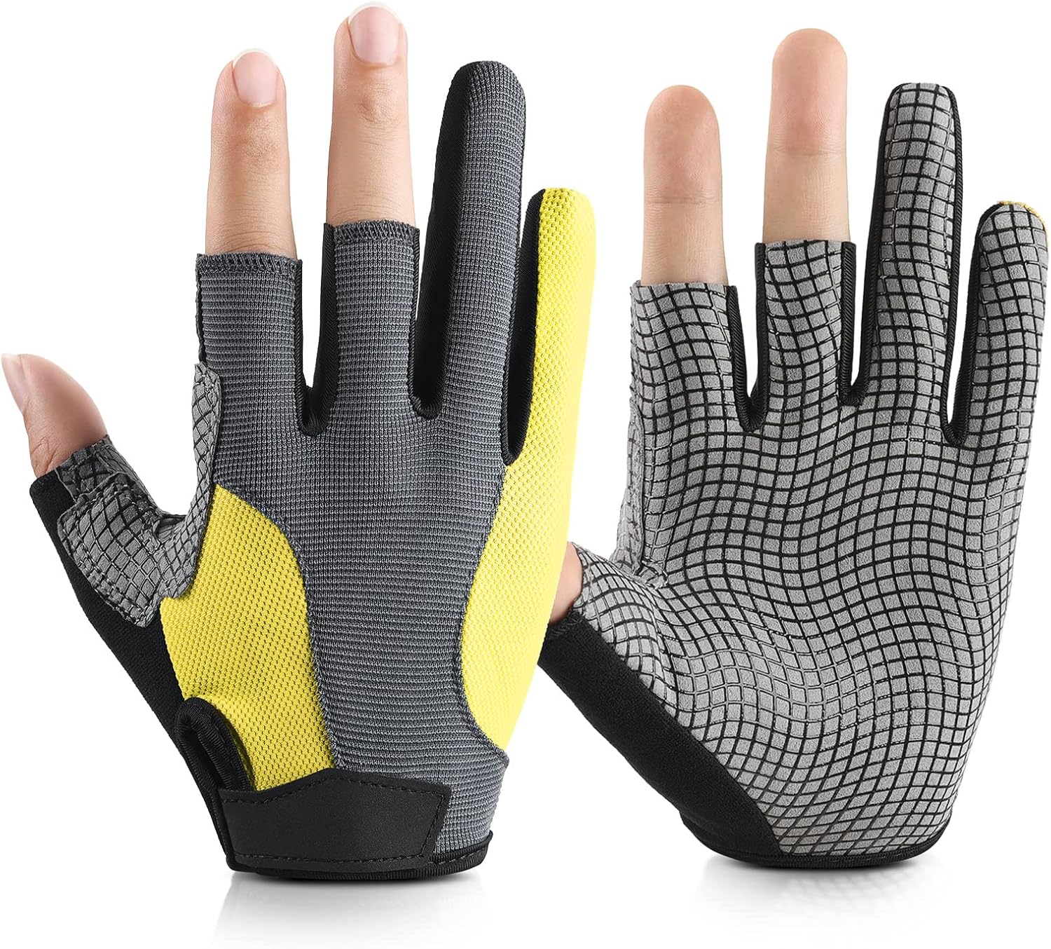 Guantes de pesca con 3 dedos cortados guantes de protección solar para hombres y mujeres, kayak, vela, remo, canoa, ciclismo, senderismo