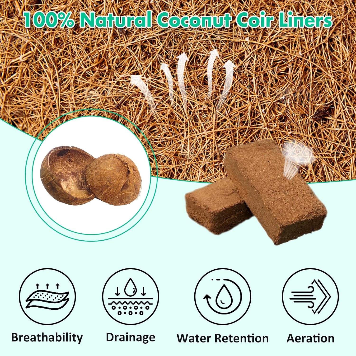 4 piezas de ladrillo de coco comprimido, ladrillo de turba de coco comprimido natural, sustrato de fibra de coco con bajo EC y equilibrio de pH para