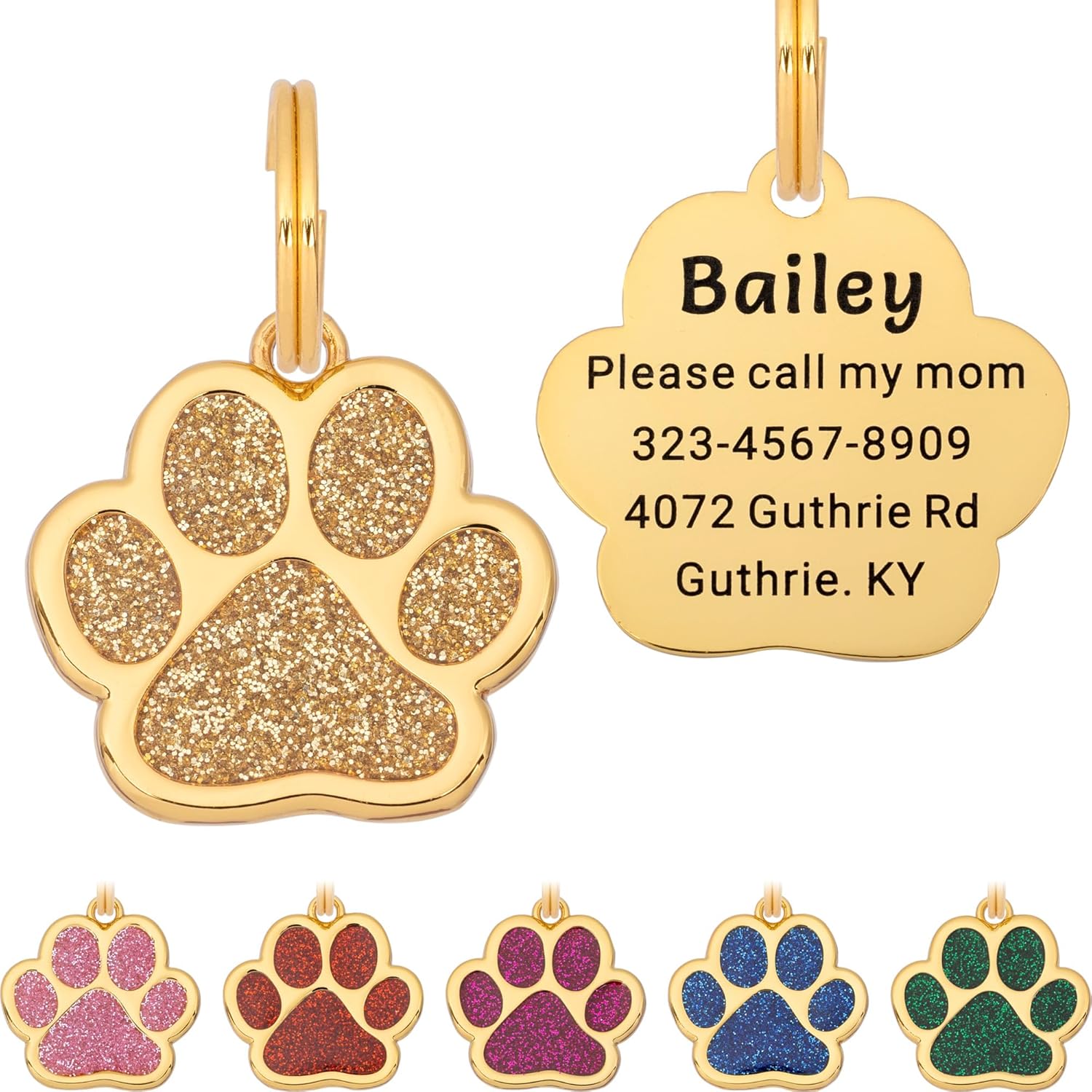 Etiqueta para perro con grabado personalizado de hasta 5 líneas de contenido para el nombre e información de tu mascota, bonita etiqueta de
