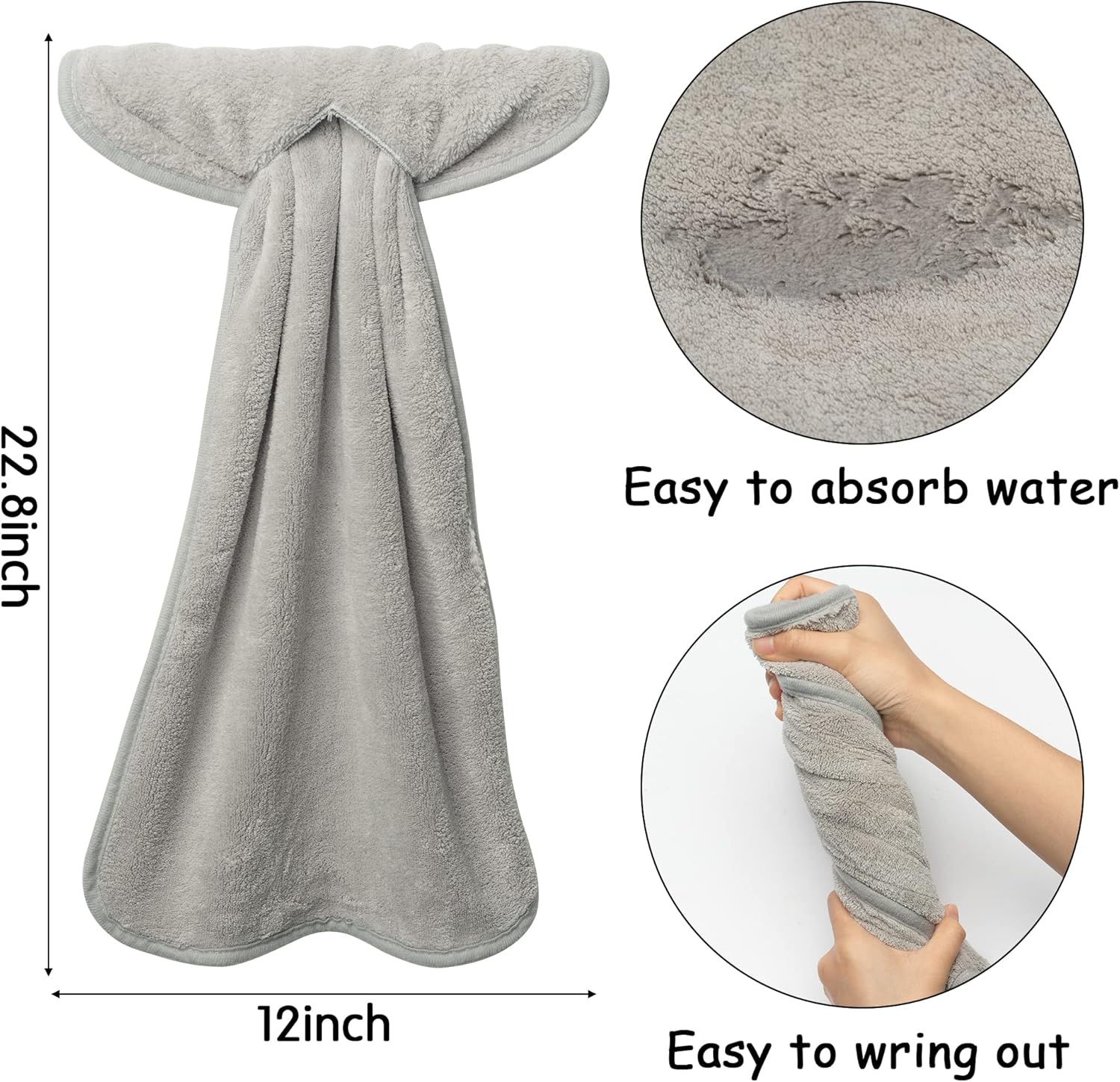 R HORSE 4 toallas de mano grises con bucles para colgar, toalla de mano suave y gruesa para cocina, toalla seca para cocina y baño