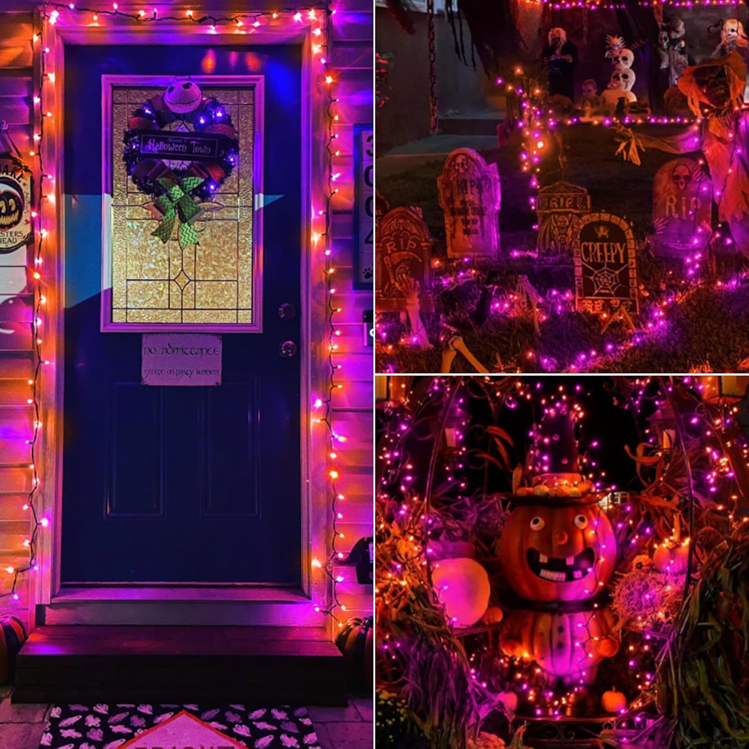 BrizLabs Luces de Halloween naranjas y moradas, 33 pies, 100 luces LED de Halloween, 8 modos de luces naranja y morado con temporizador, mini cadena