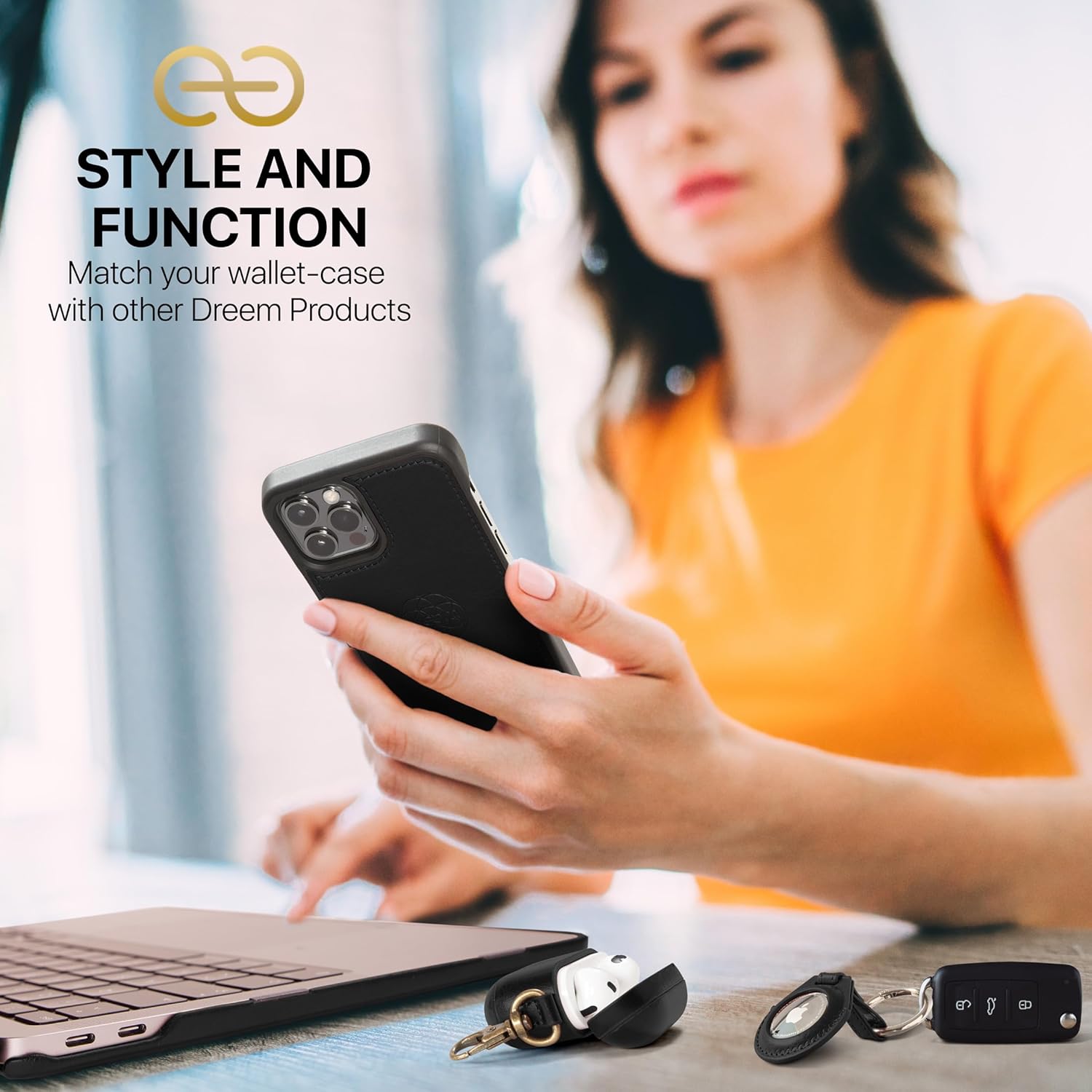 Dreem Fibonacci – Funda tipo cartera para iPhone 15 Pro Max  2 en 1 a prueba de golpes y funda desmontable de piel vegana, compatible con MagSafe,