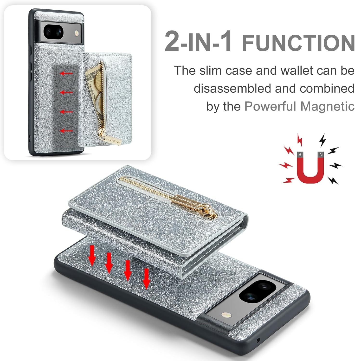 Asuwish Funda de teléfono para Google Pixel 7A 5G 2023 con protector de pantalla de vidrio templado y ranura para tarjeta de crédito, soporte con