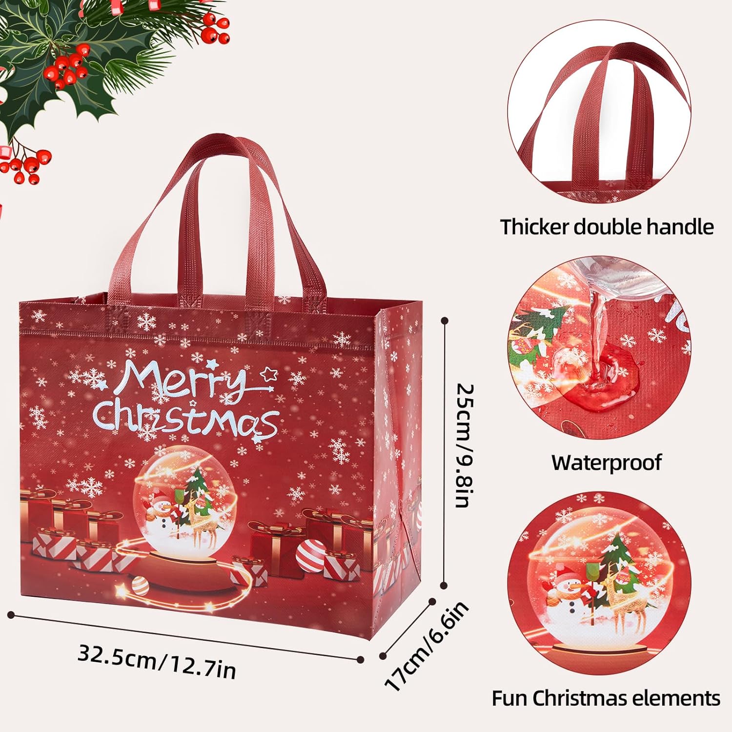 YANGTE Paquete de 32 bolsas de regalo de Navidad de varios tamaños, 14 estilos reutilizables con asa, incluye 8 grandes 24 bolsas pequeñas de