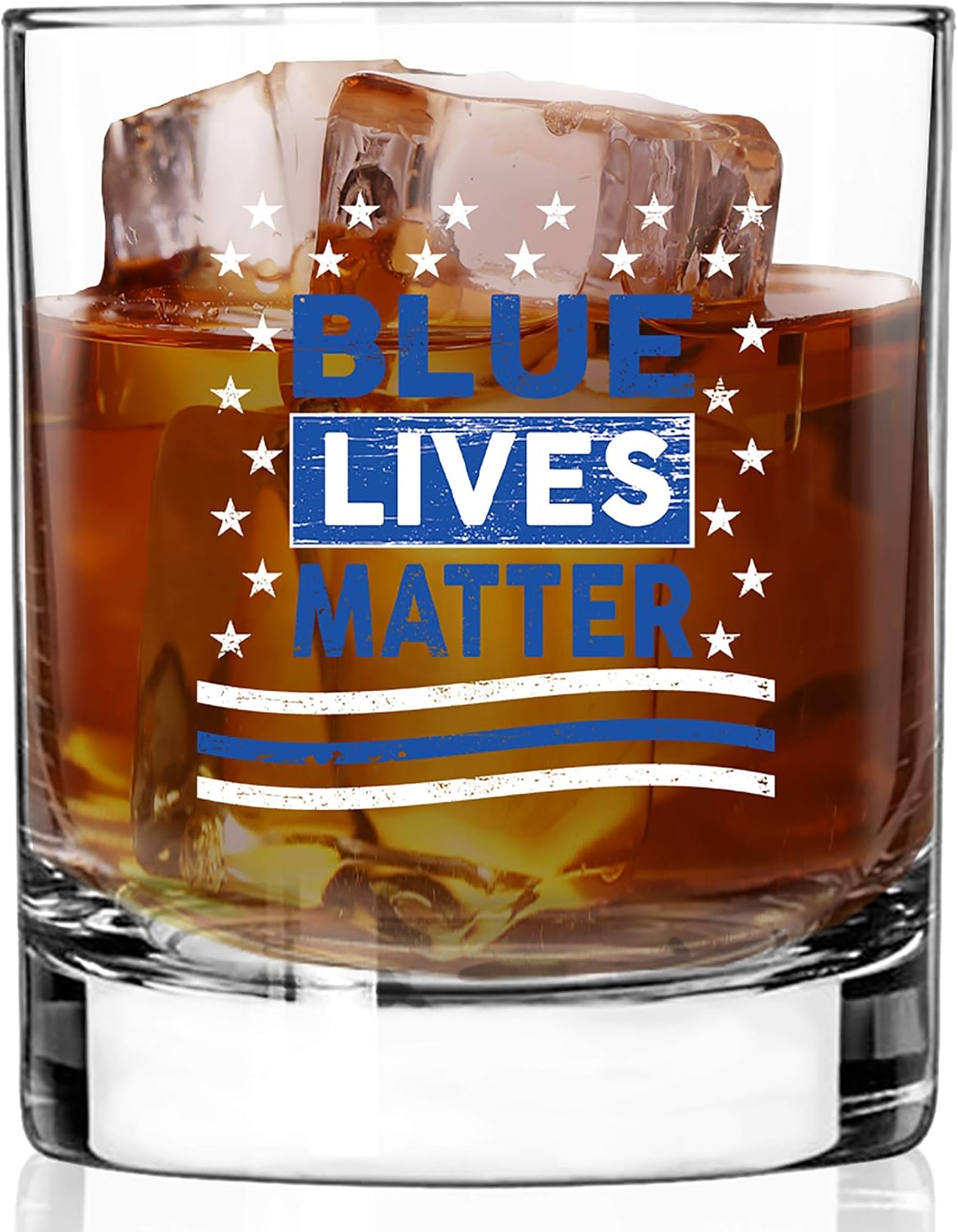 Lucky Shot Blue Lives Matter Design – Vaso de whisky escocés de 11 onzas, novedosos vasos de whisky a la antigua, vidrio clásico de rocas bajas
