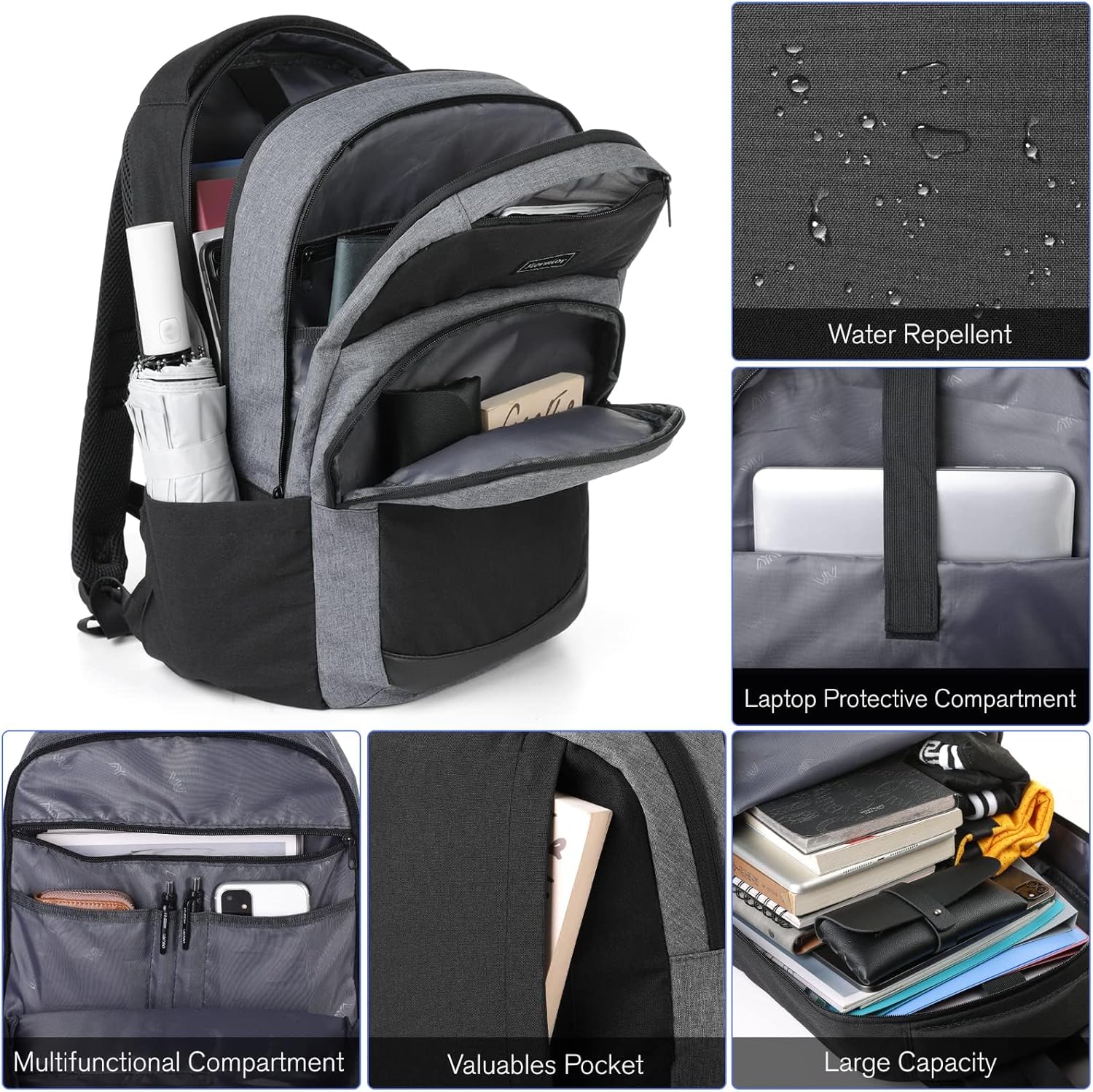 Mochila para laptop de viaje, mochila escolar para mayores de 3 años, Negro Gris, Classic