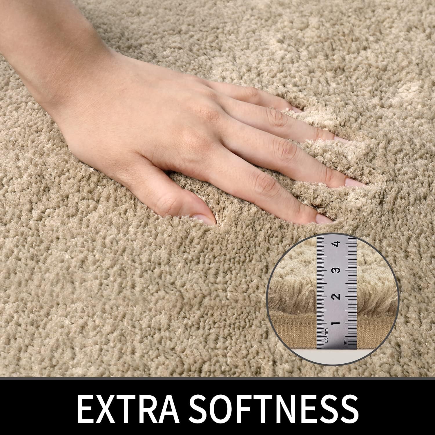 Alfombras de baño para inodoro contorneadas en forma de U, antideslizantes y absorbentes, ultra suaves, gruesas, lavables a máquina (beige, 20 x 24