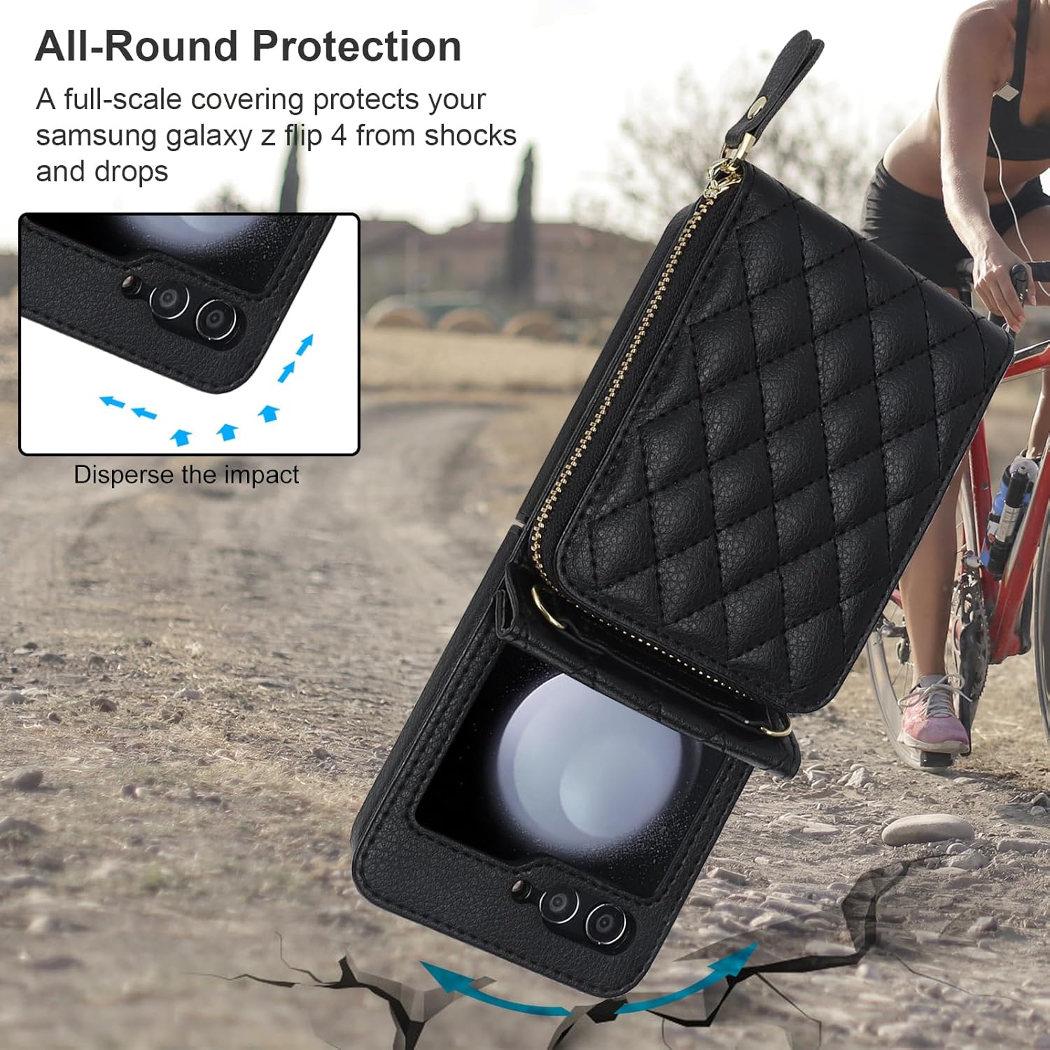 KIHUWEY Funda tipo cartera para Samsung Galaxy Z Flip 5, bolso cruzado con cremallera con ranura para tarjeta de crédito, bloqueo RFID, correa