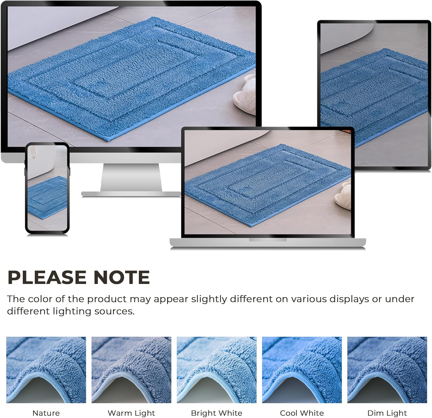 GRANNY SAYS Alfombras de baño azules antideslizantes, 20 x 32 pulgadas, alfombras de baño lavables y absorbentes para suelo de baño, alfombras de