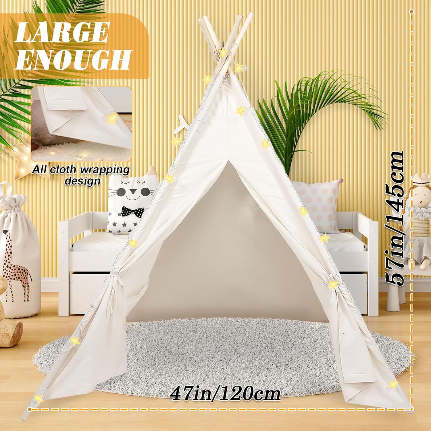 Midoook – Tienda de campaña tipi para niños, tienda de campaña tipi para niños y niñas, tienda de campaña de lona para niños, tienda de campaña Tipi