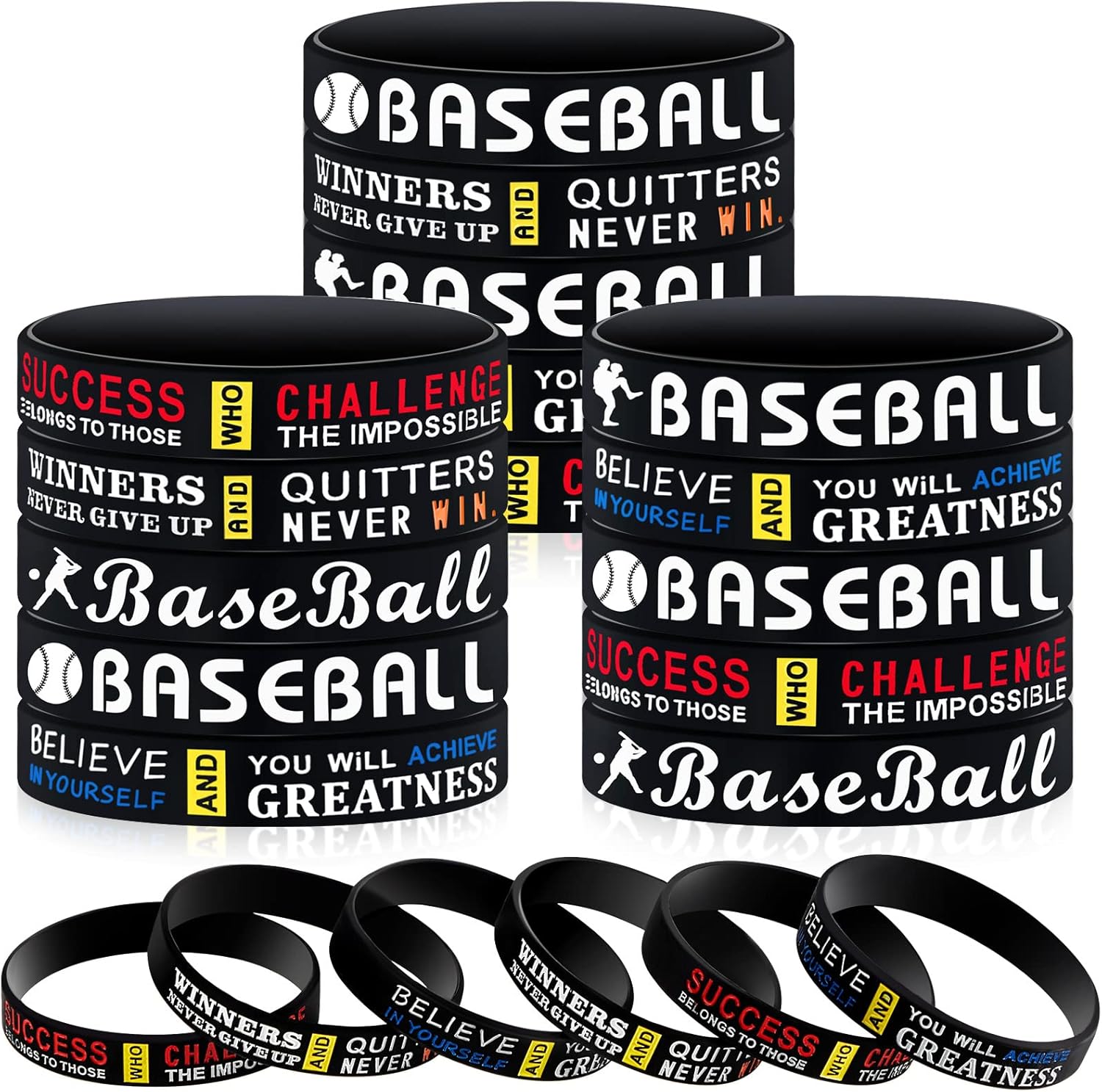 Deekin 36 pulseras de silicona motivacionales de béisbol, regalos de fiesta de béisbol, premios deportivos, suministros de fiesta de cumpleaños,
