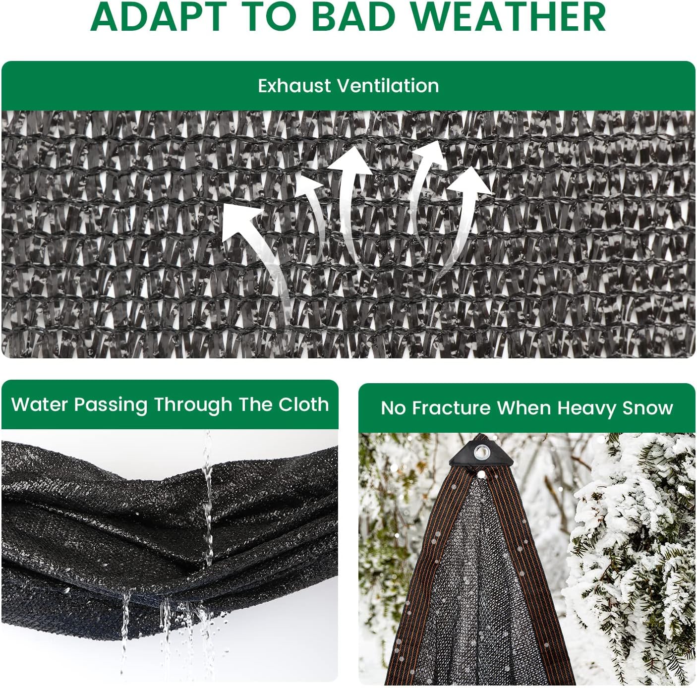 70 % de tela negra de 10 x 20 pies, protector solar para exteriores con ojales, malla duradera para sombreado, anticongelante para patio, jardín,