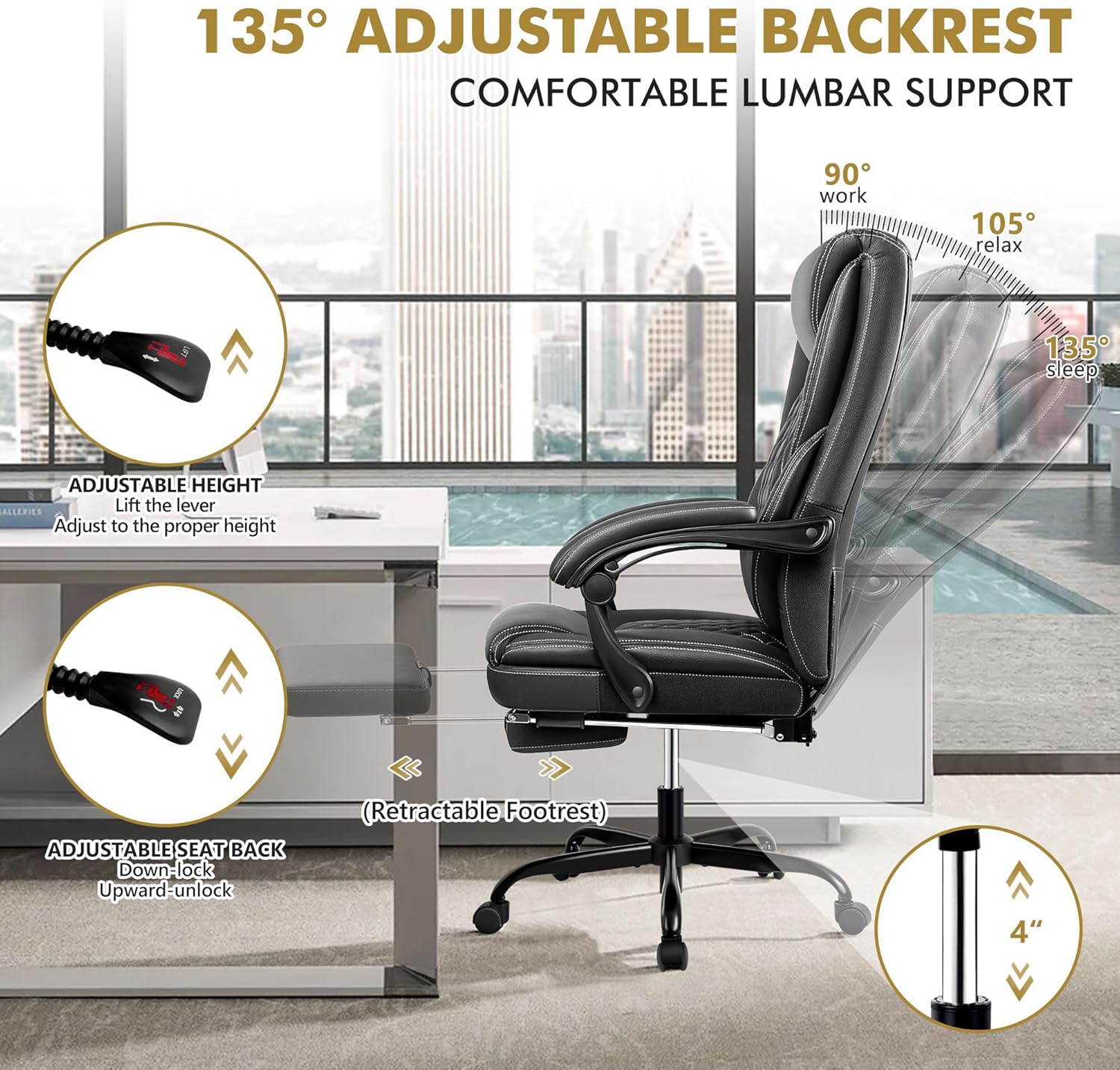 BestEra Silla de oficina, silla de oficina grande y alta, silla de oficina ejecutiva con reposapiés, silla de oficina ergonómica, sillas de