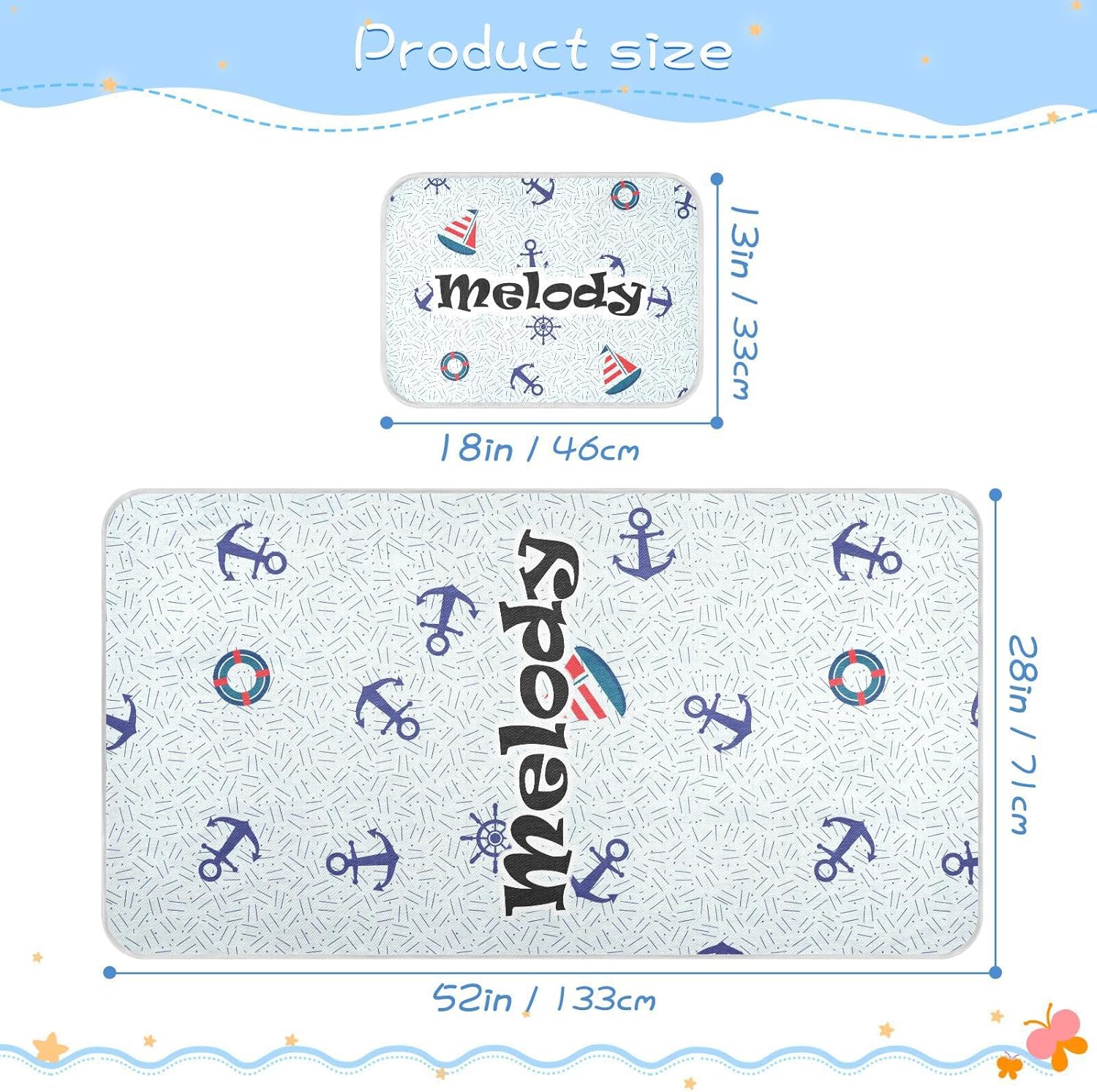 Custom Sailboat Anchor Marine Crib Mattress Protector Pad for Boys Girls Baby Ice Silk Mat Bed Kids Bed & Crib Protection Cooling Mattress Topper