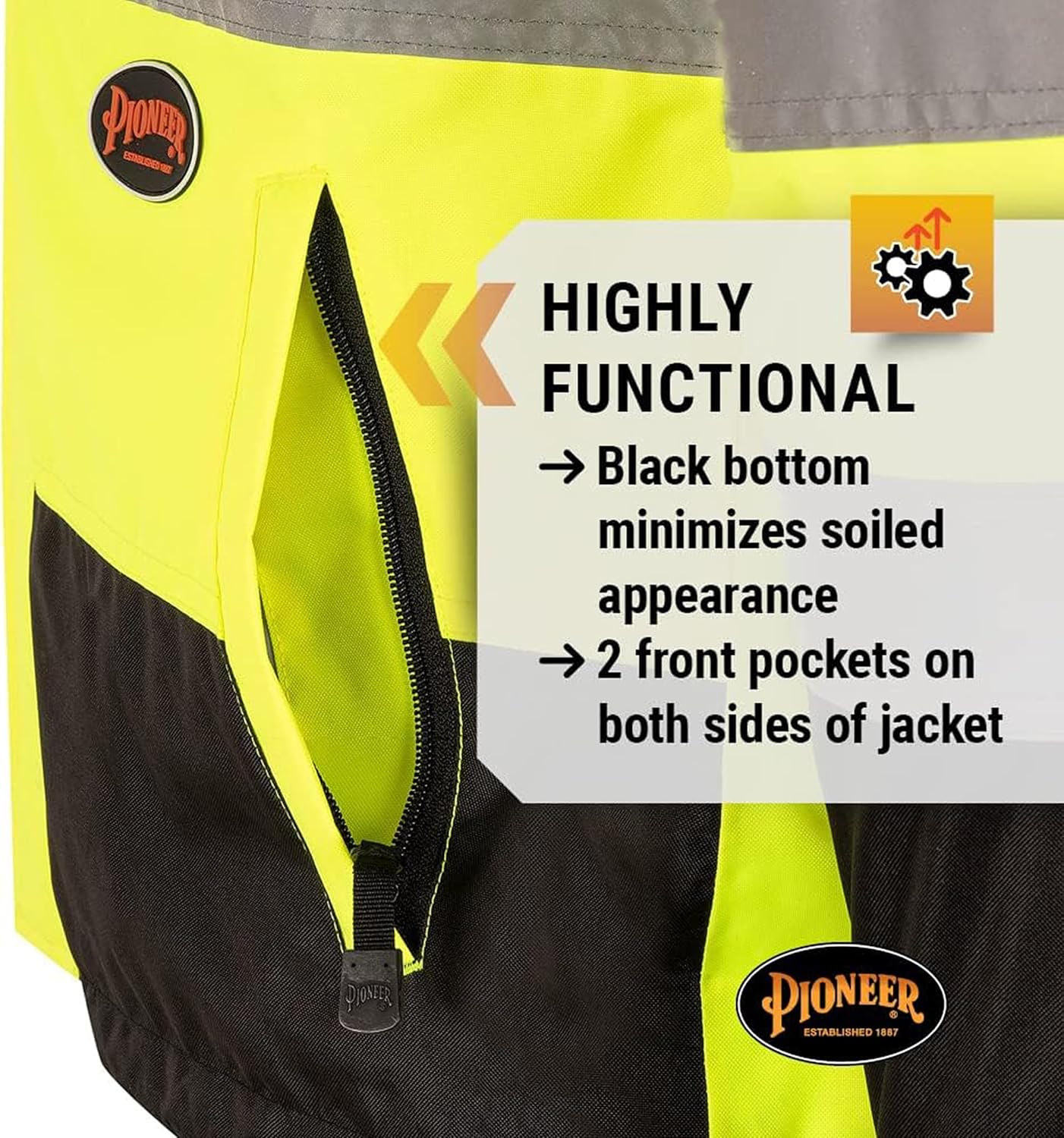 Pioneer Chaqueta de seguridad reversible – Chaqueta impermeable transpirable para hombre y mujer – Amarillo de alta visibilidad – Cinta reflectante
