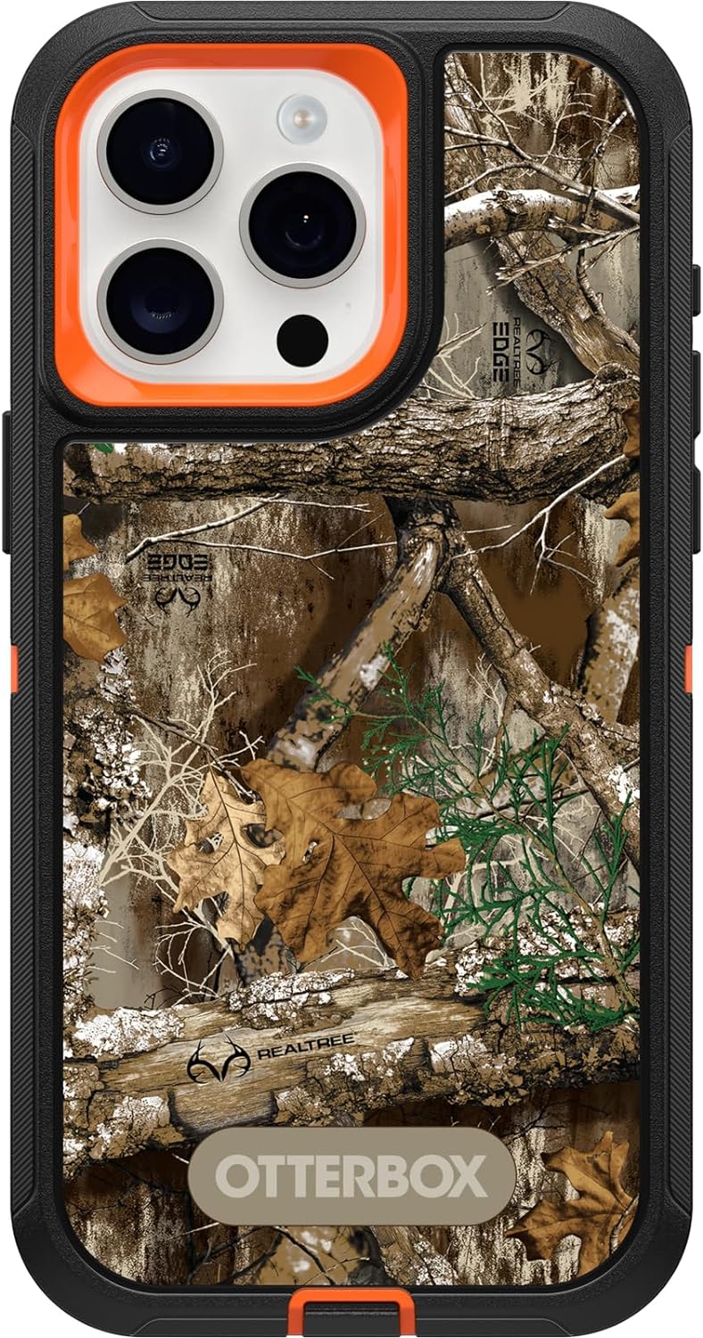OtterBox Funda para iPhone 15 Pro MAX (solamente) Defender Series – REALTREE EDGE (naranja BlazeNegroRT Edge), resistente y duradera, con protección