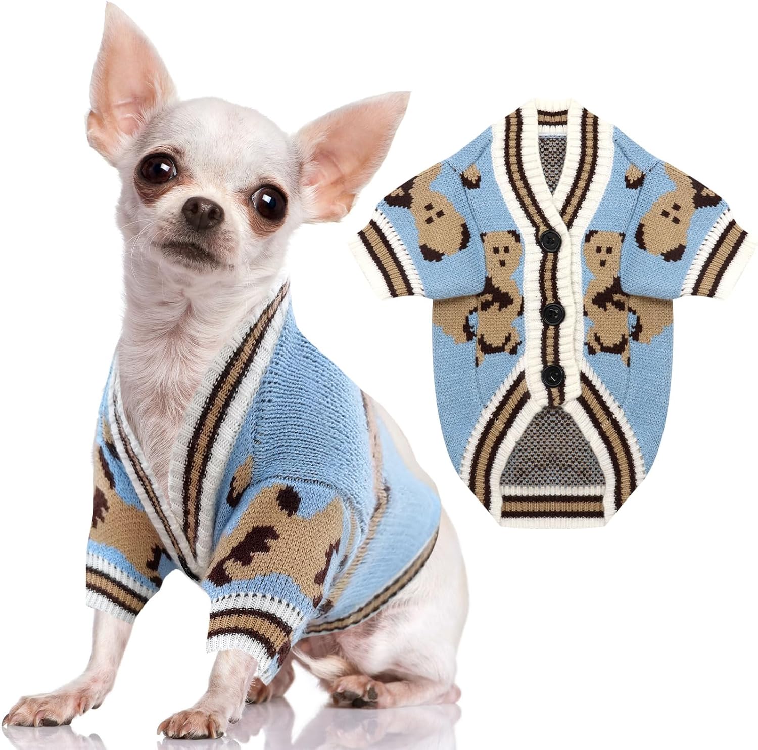 ABRRLO Suéteres para perros pequeños, lindos cárdigans de oso para perros, ropa para perros pequeños y medianos, niños, niñas, cachorros, gatos,