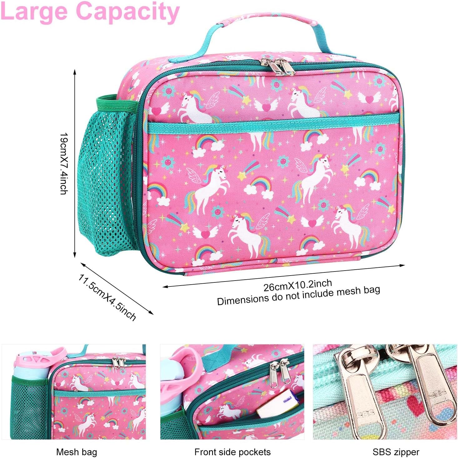 RHCPFOVR Lonchera para niños  Lonchera aislada para niños y niñas, bolsa de almuerzo lavable y lonchera reutilizable a prueba de fugas para la