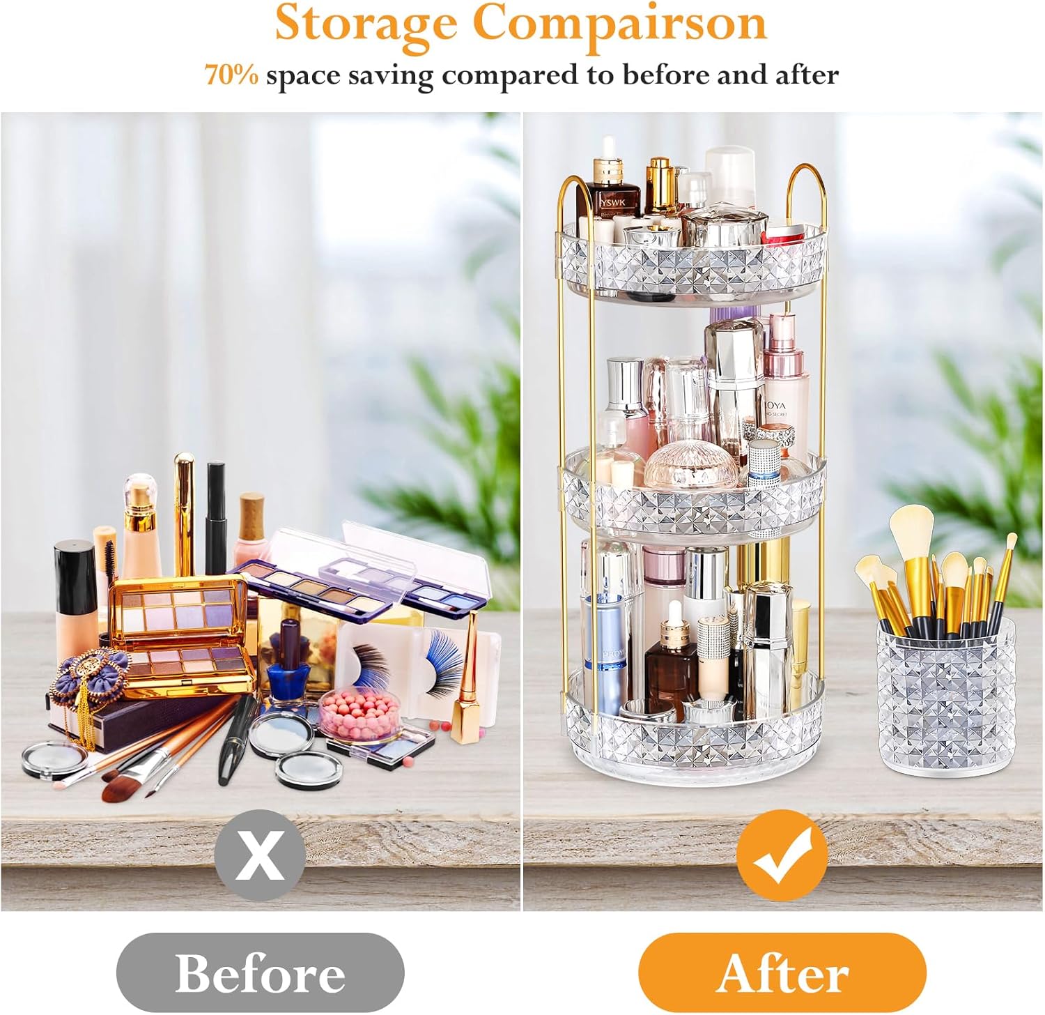 Organizador de maquillaje giratorio de 360 para tocador, organizador de maquillaje de 3 niveles de gran capacidad, organizador de maquillaje,