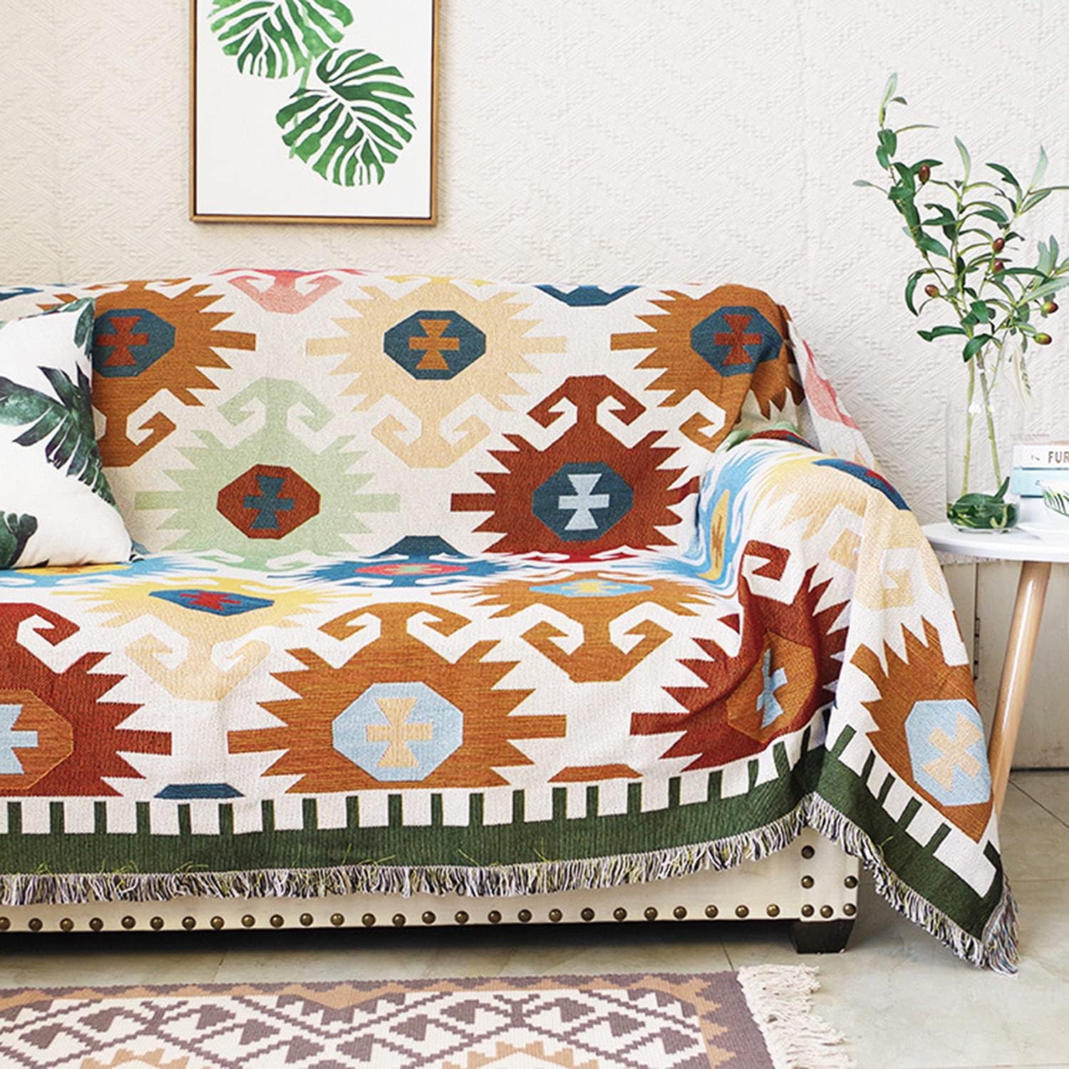 Luxlovery Manta bohemia para sofá, manta tejida geométrica, bohemio, hippie, tribal, bohemio, azteca, para sofá, cama azteca, manta de gran tamaño
