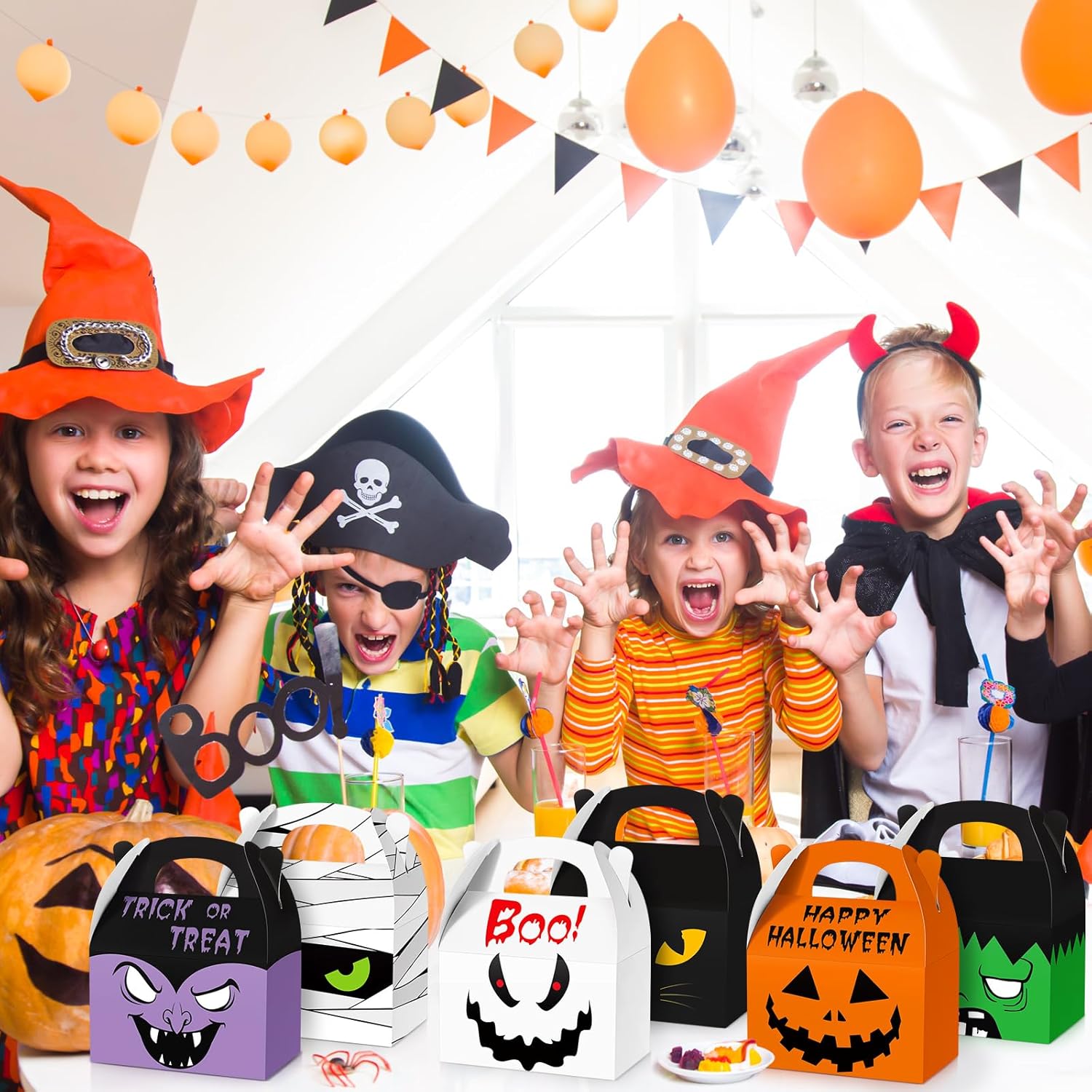 Zhanmai 30 cajas de regalo de Halloween, cajas de cartón de regalo para casa de Halloween, cajas de regalos para fiesta de Halloween, cajas con asa