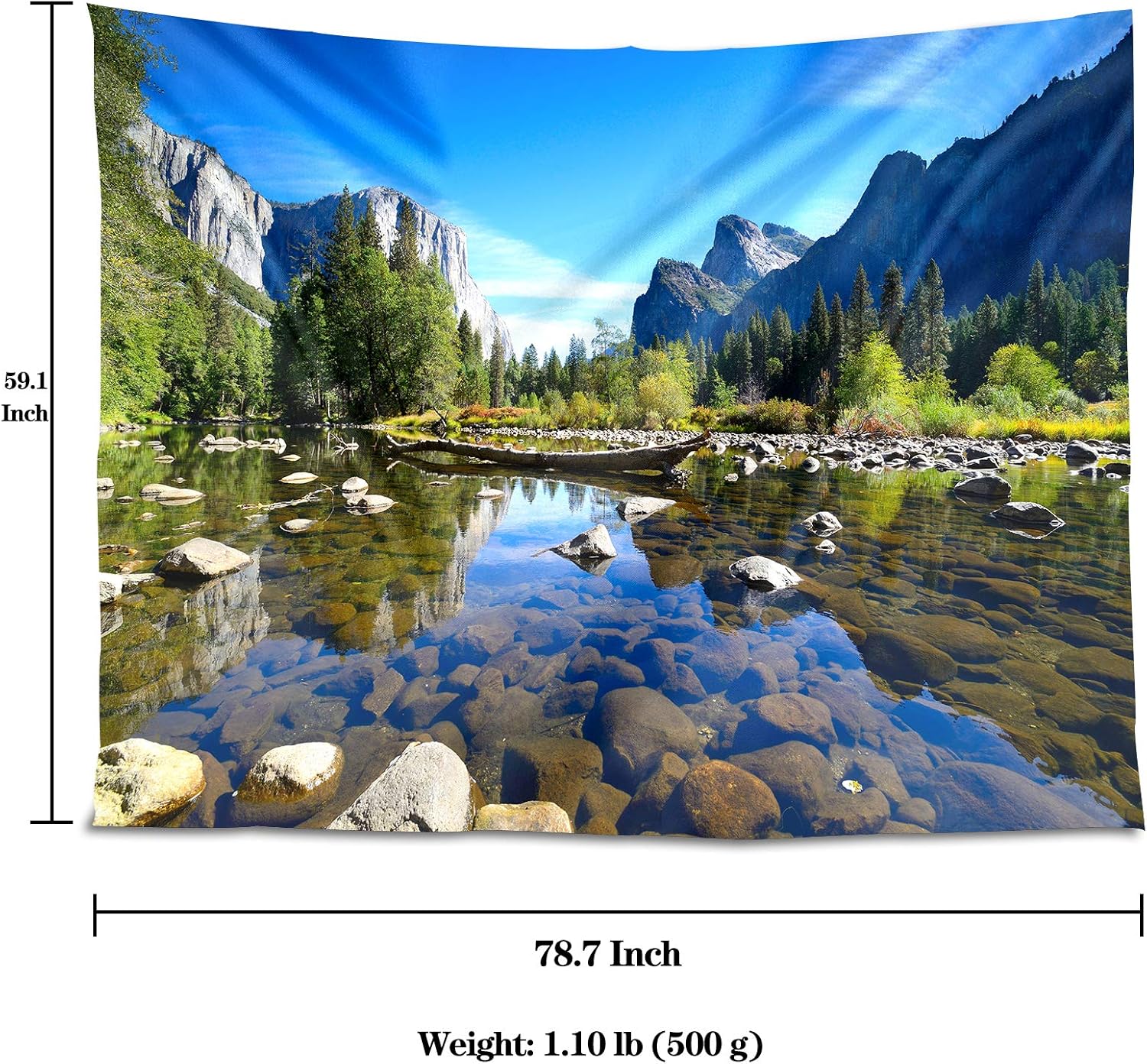 Tucocoo Yosemite – Tapiz de paisajes, espejo de agua, reflejos, piedras de arroyo, tapiz de montaña para habitación