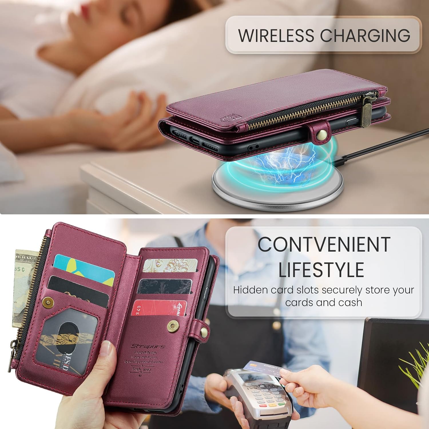 Funda compatible con iPhone SE, para iPhone 87SE 2nd 2020SE 3 funda tipo cartera con tarjetero, bloqueo RFID, funda magnética de piel sintética de