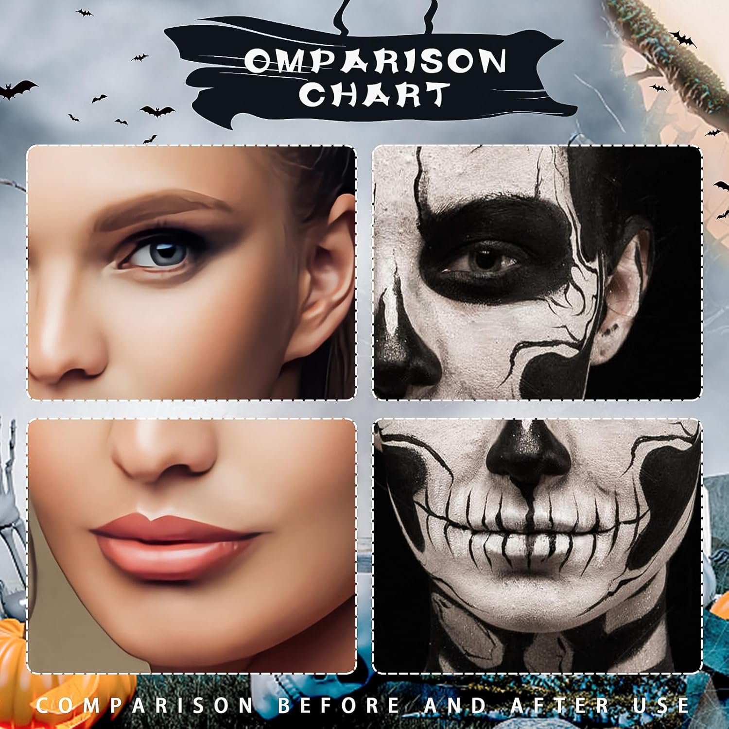Kit de pintura facial en blanco y negro maquillaje corporal de Halloween, juego de efectos especiales para adultos, maquillaje profesional SFX,