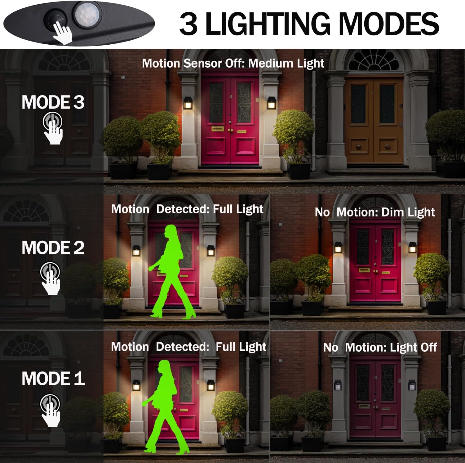 Kunhe Paquete de 4 luces de pared de movimiento con sensor solar para exteriores, lámparas de tungsteno, faroles de patio y porche exterior