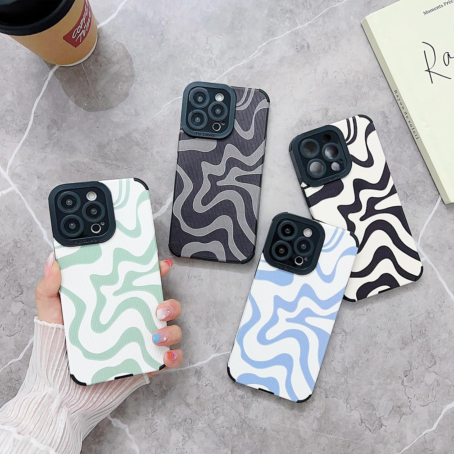 Funda diseñada para iPhone 13 Pro Max, piel sintética suave TPU y bonito arte ondulado pintado para mujeres y niñas, protector delgado a prueba de