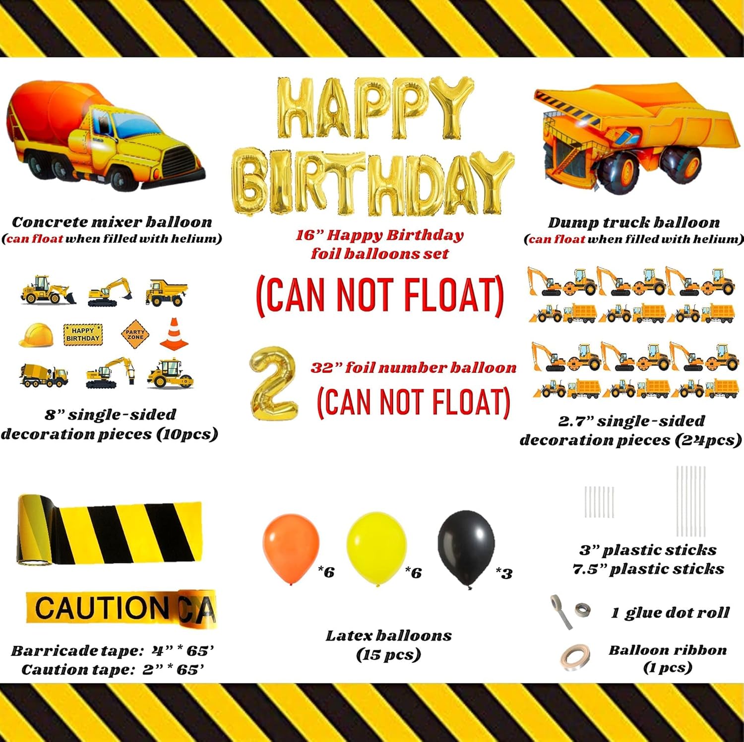 Decoraciones de 2 cumpleaños para niños, suministros de fiesta de cumpleaños de construcción, decoraciones de segundo cumpleaños para niños de 2