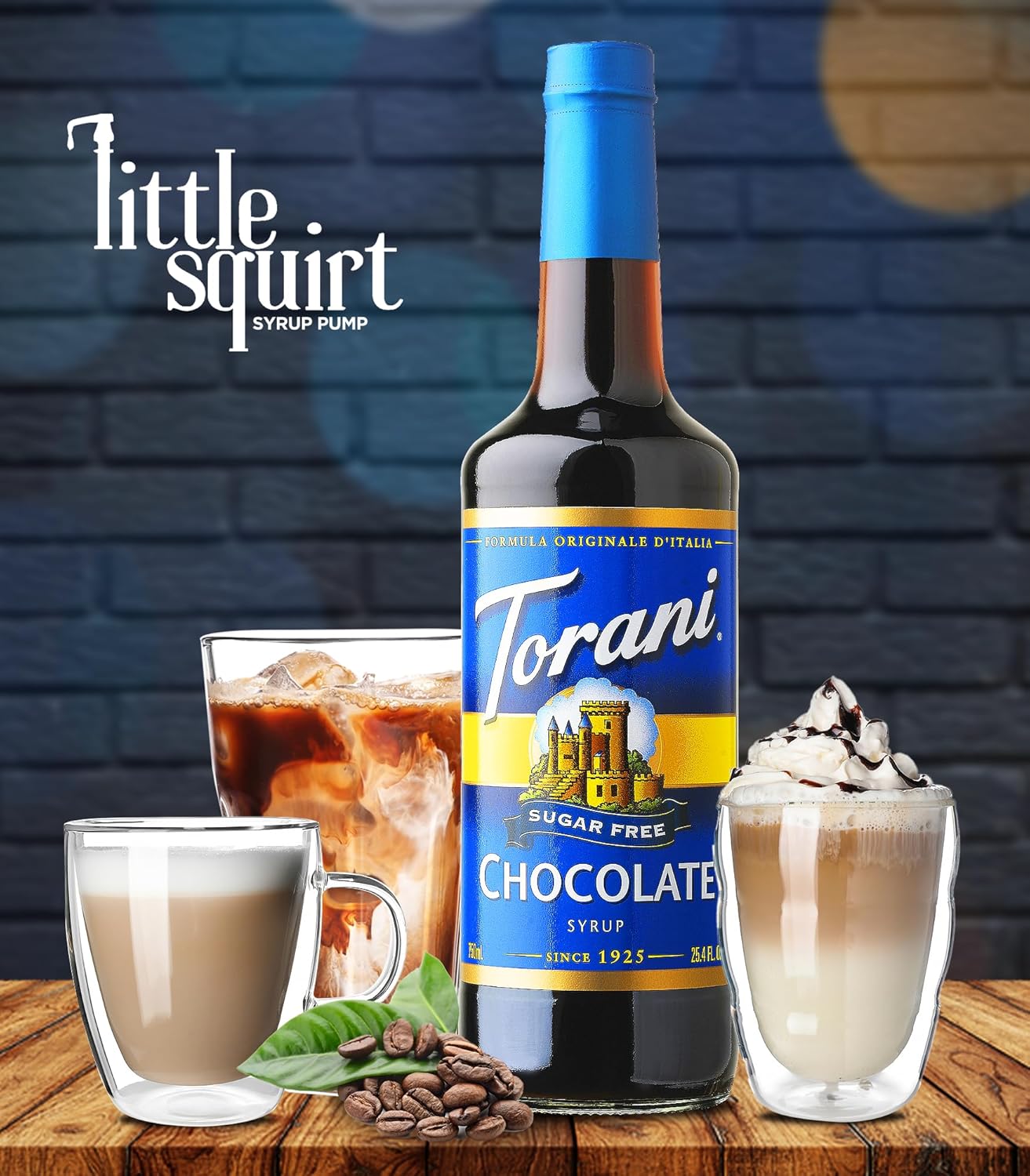 Torani – Jarabe de chocolate sin azúcar con bomba de jarabe Little Squirt, 25.4 onzas