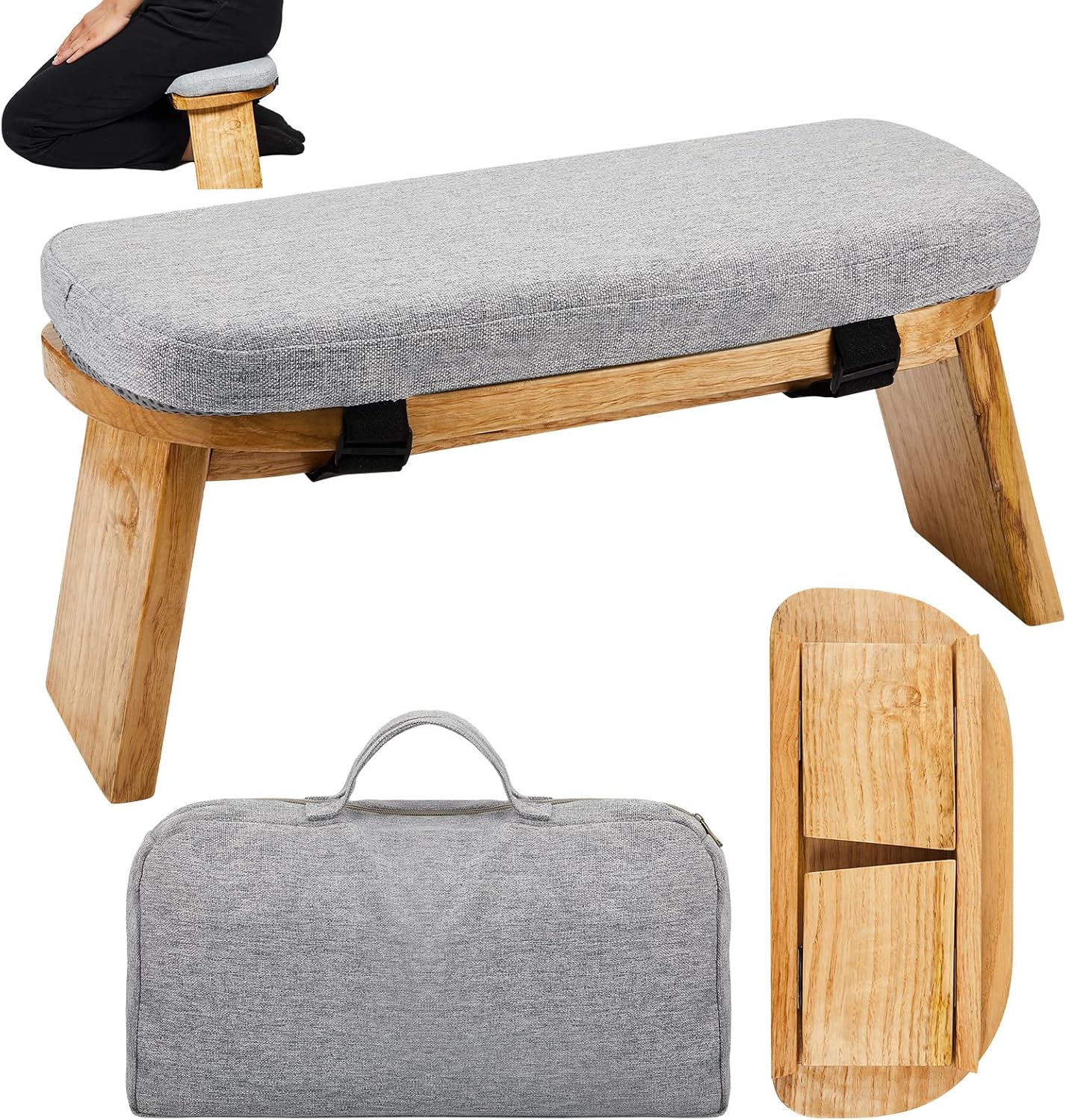 Banco de meditación con bolsa de transporte, taburete de meditación portátil para yoga, meditación, taburete de oración plegable ergonómico con