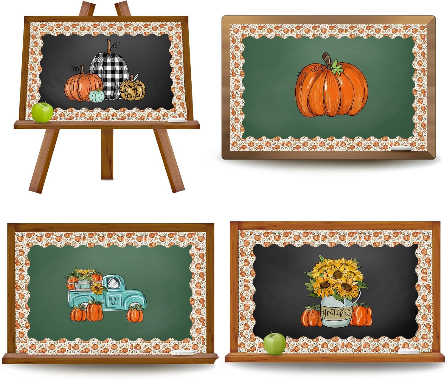 AnyDesign – Tablero de anuncios de calabaza floral bohemio de 65 pies, borde de acuarela para otoño, otoño, calabaza, borde troquelado para aula,