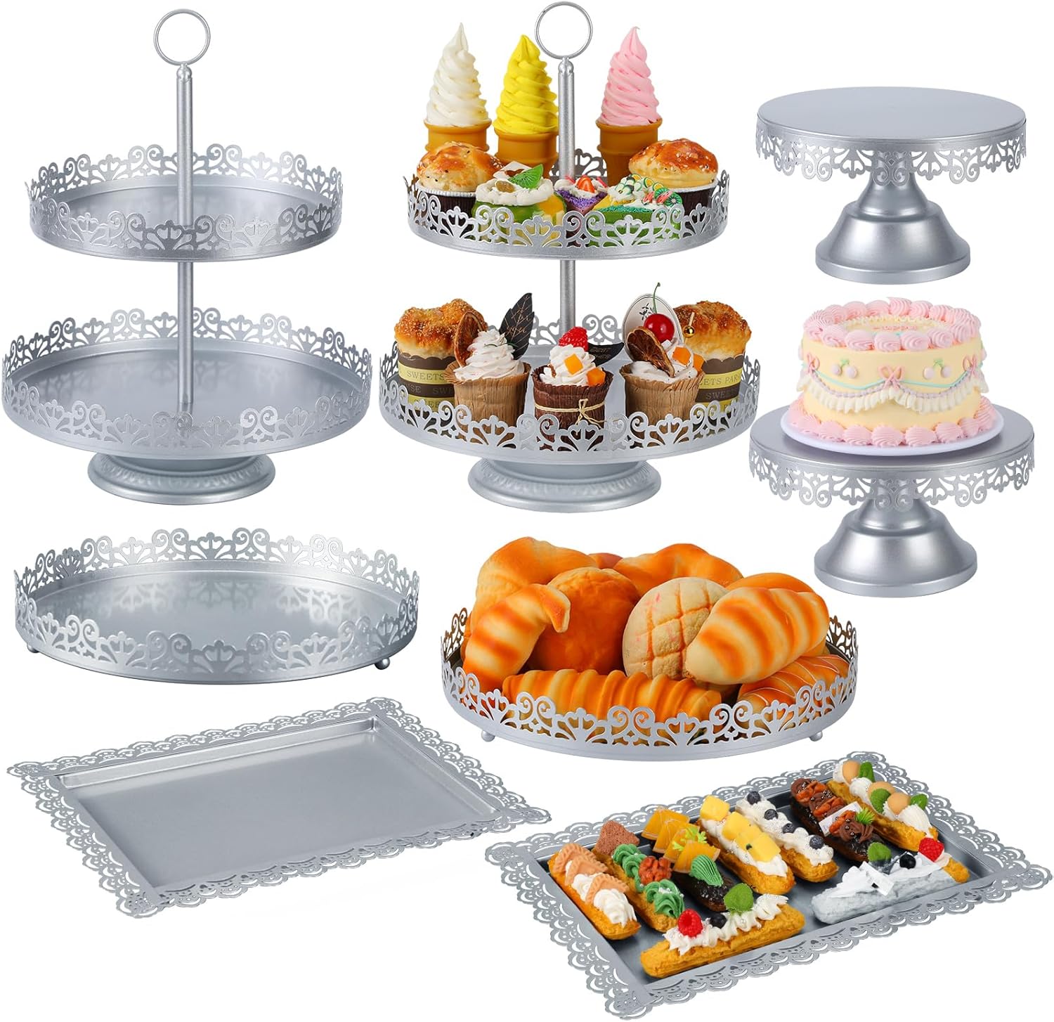 Tioncy Juego de 8 soportes para tartas, soportes de exhibición de mesa de postres de metal para mesa de postres, soporte para cupcakes escalonados,