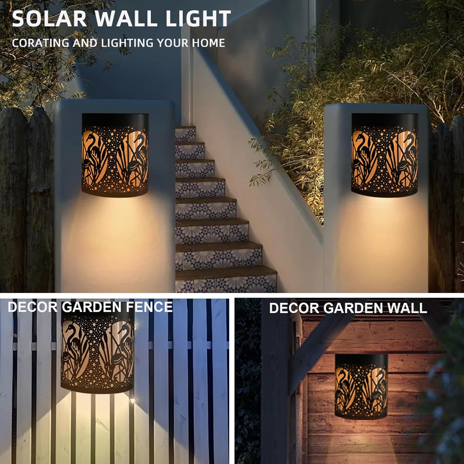 Luces de pared para exteriores, lámpara decorativa solar para exteriores, iluminación de valla de pared para patio, puerta delantera, patio,