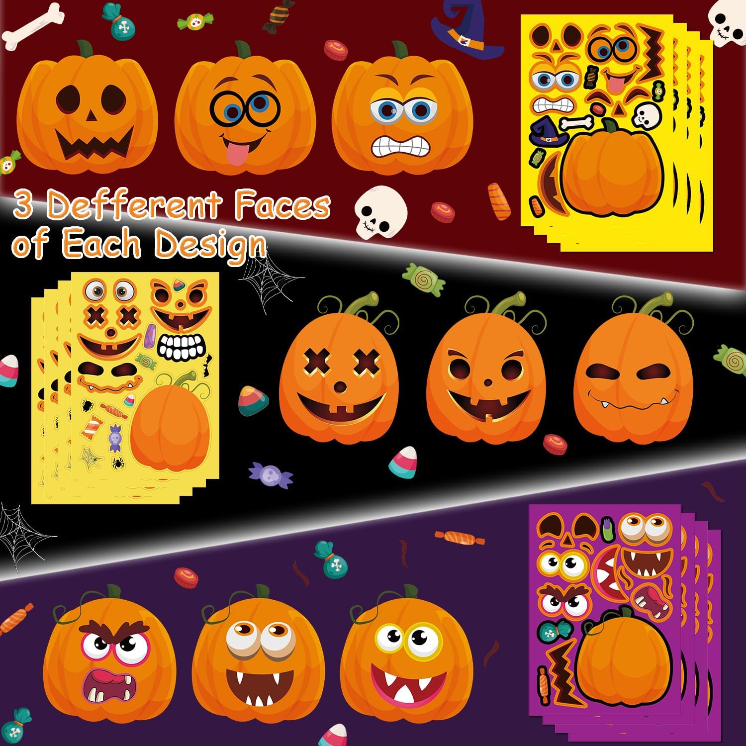 56 hojas de calcomanías de calabaza de Halloween para niños, 14 diseños diferentes de calabaza, divertidos recuerdos de fiesta de Halloween,