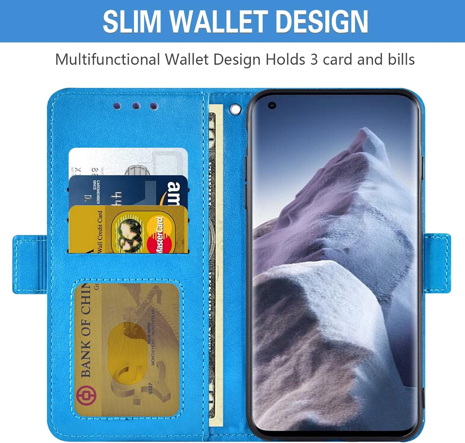 Asuwish Compatible con Xiaomi Mi 11 Ultra 5G Wallet Case Protector de pantalla de vidrio templado, soporte para tarjeta de crédito, correa de muñeca